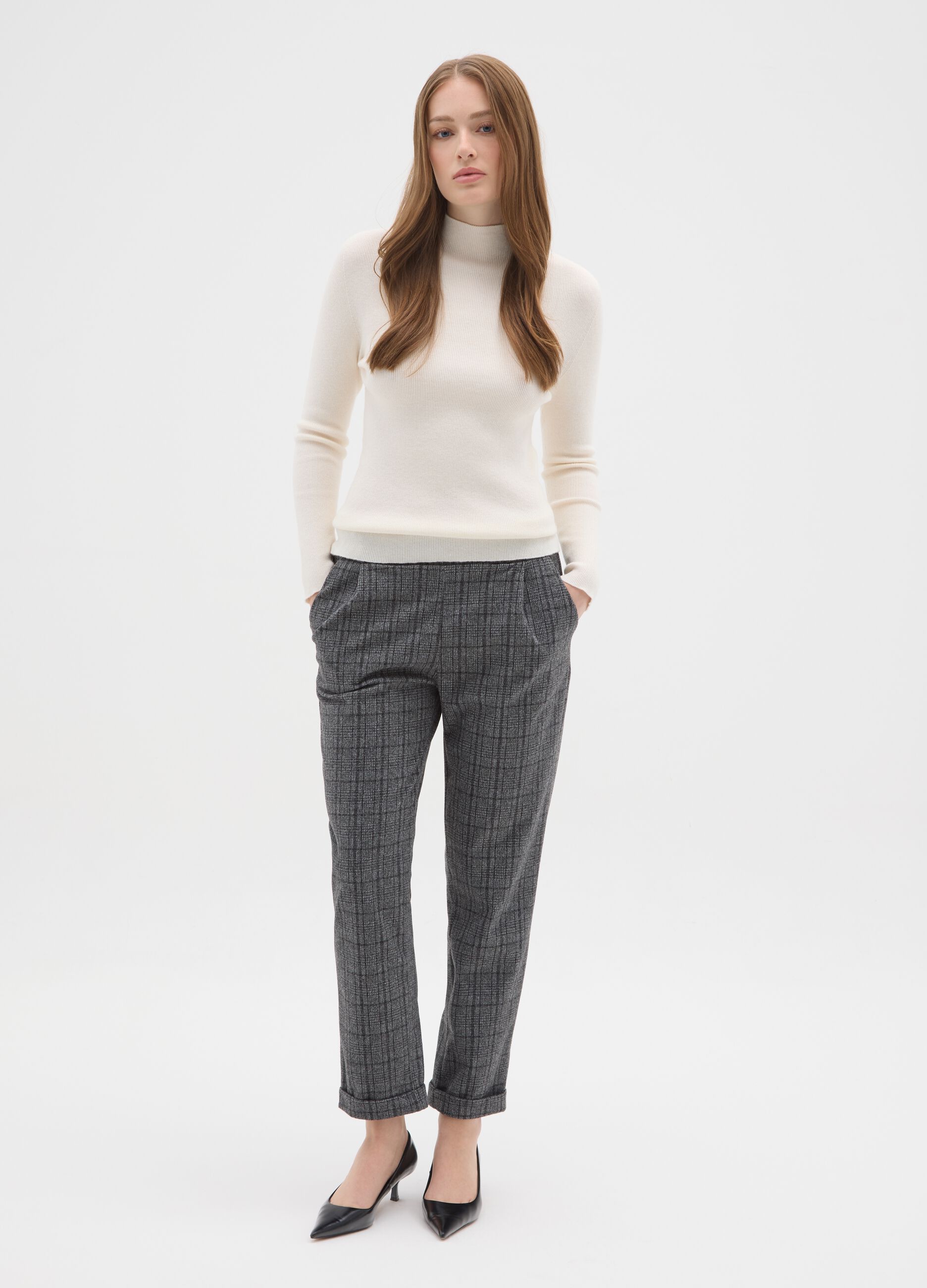 Grey checked trousers in stretch fabric regular fit