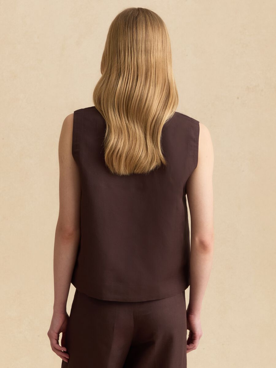 Brown oversized top in linen and viscose blend_3