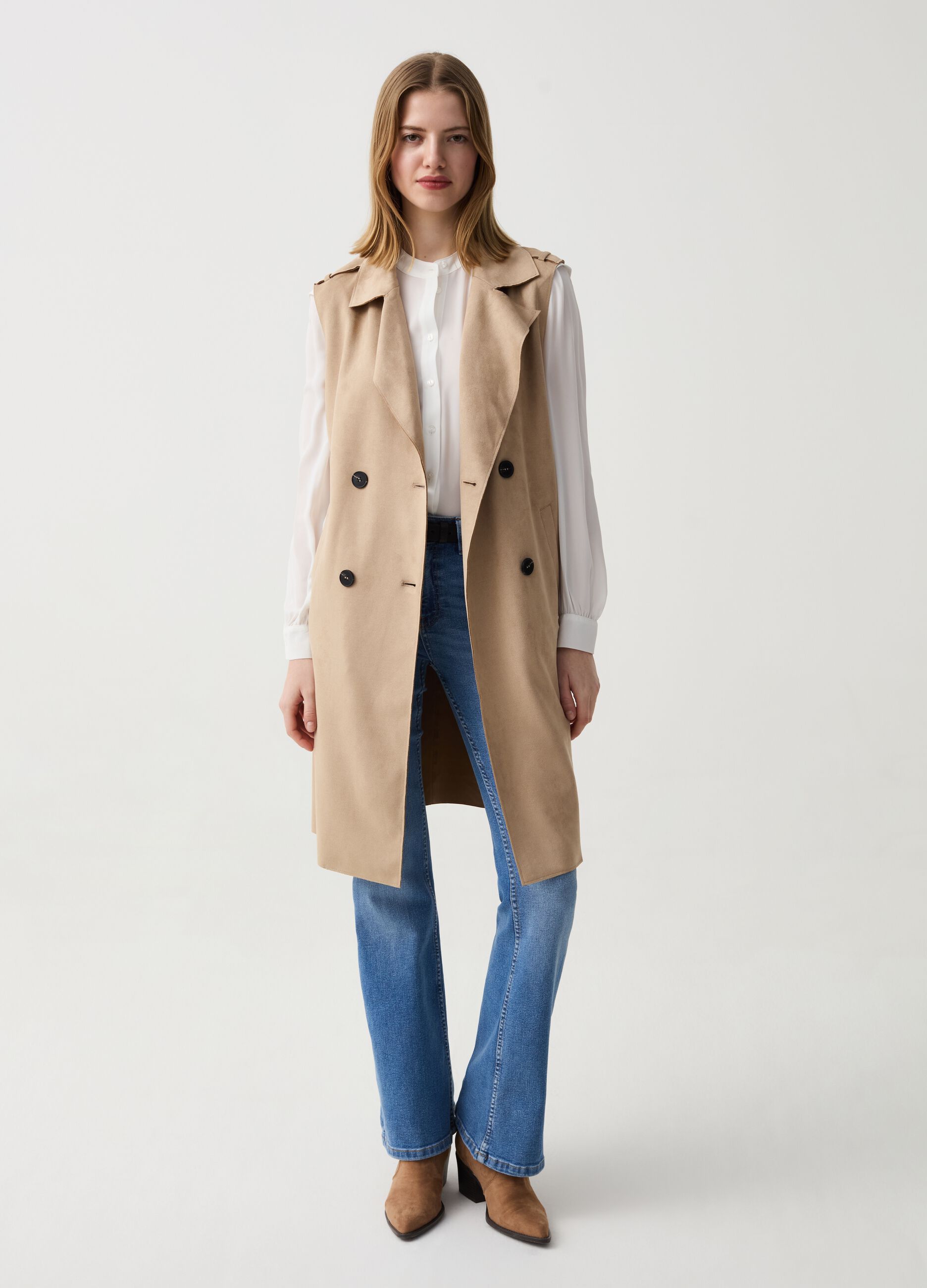 Ovs Gilet lungo doppiopetto scamosciato