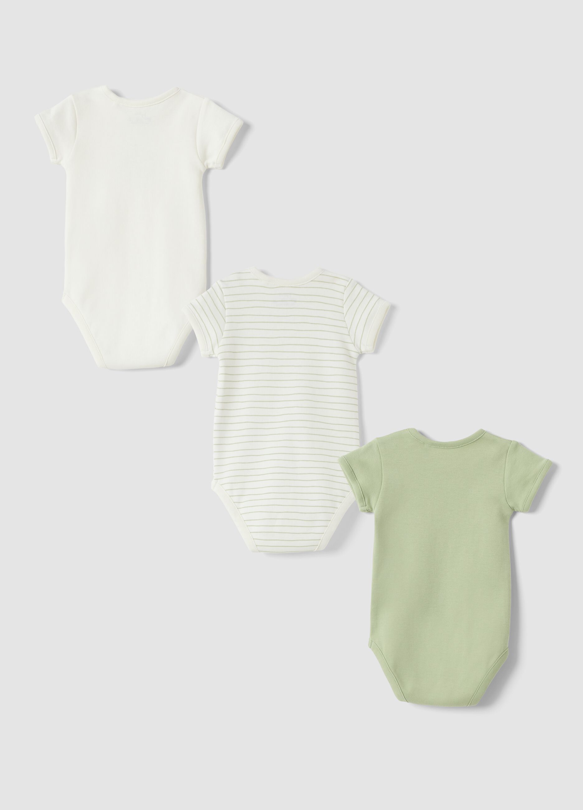 3-pack green and white organic cotton crew-neck bodysuits