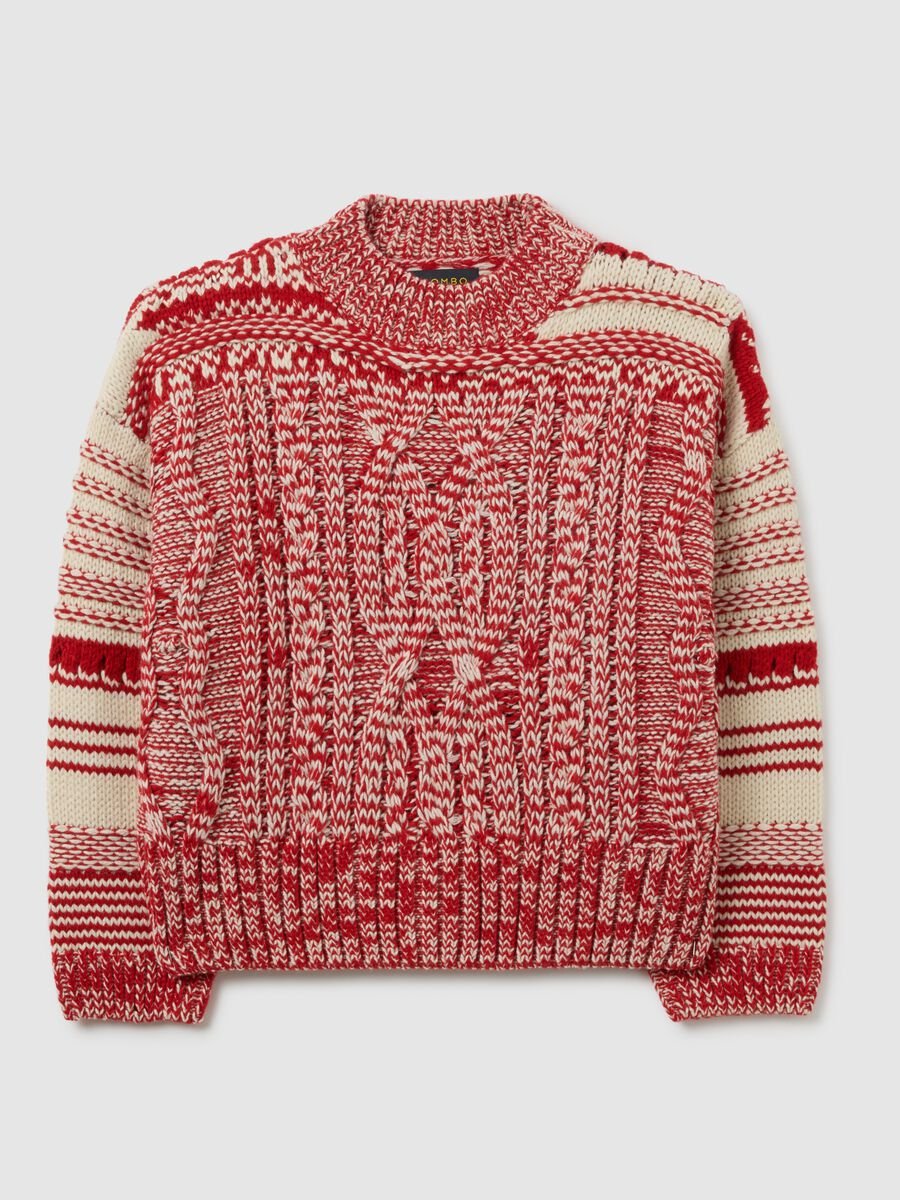 Red regular fit jumper with jacquard pattern_0