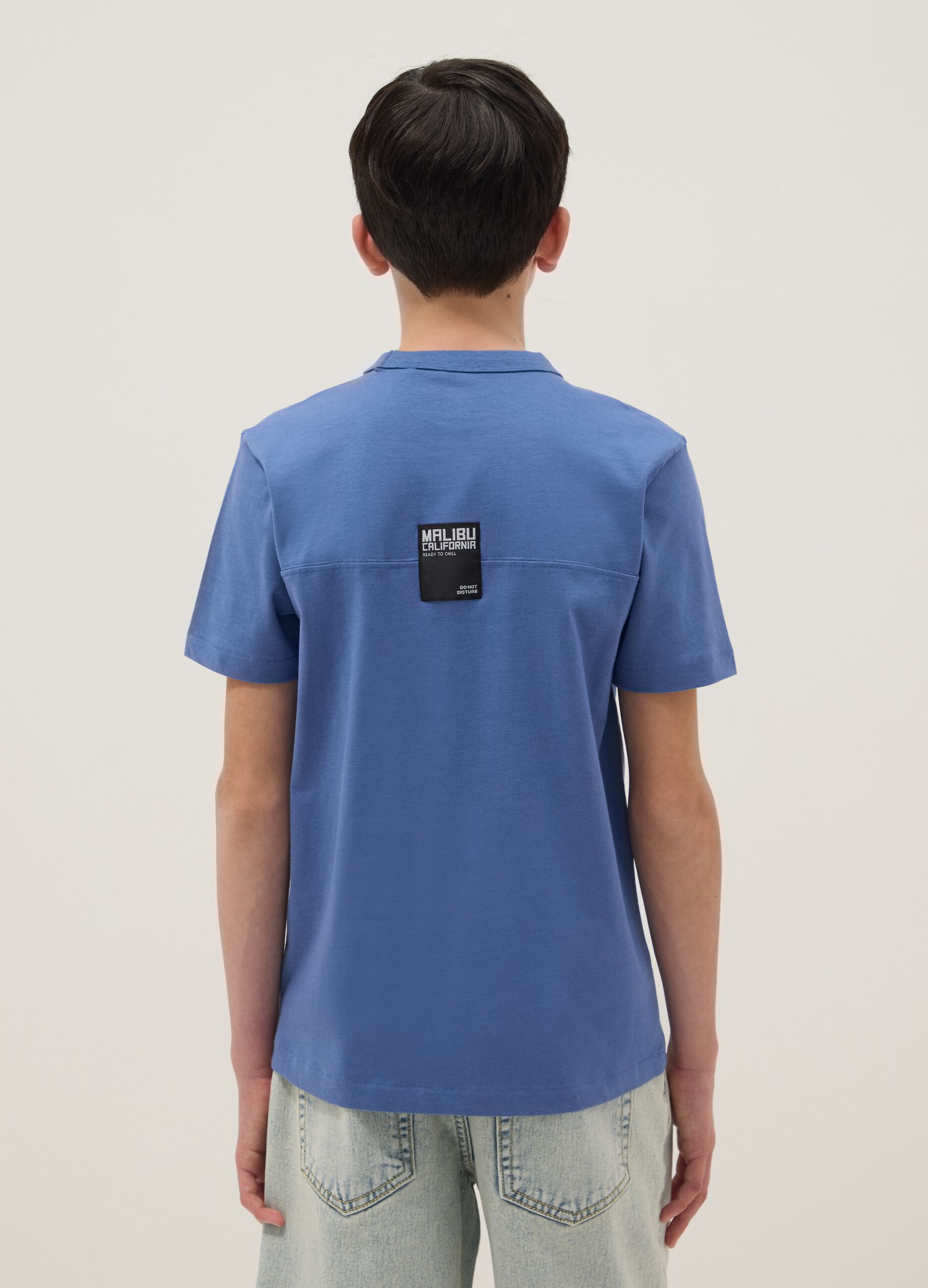 Boys' Regular Fit Blue Cotton T-Shirt with Print