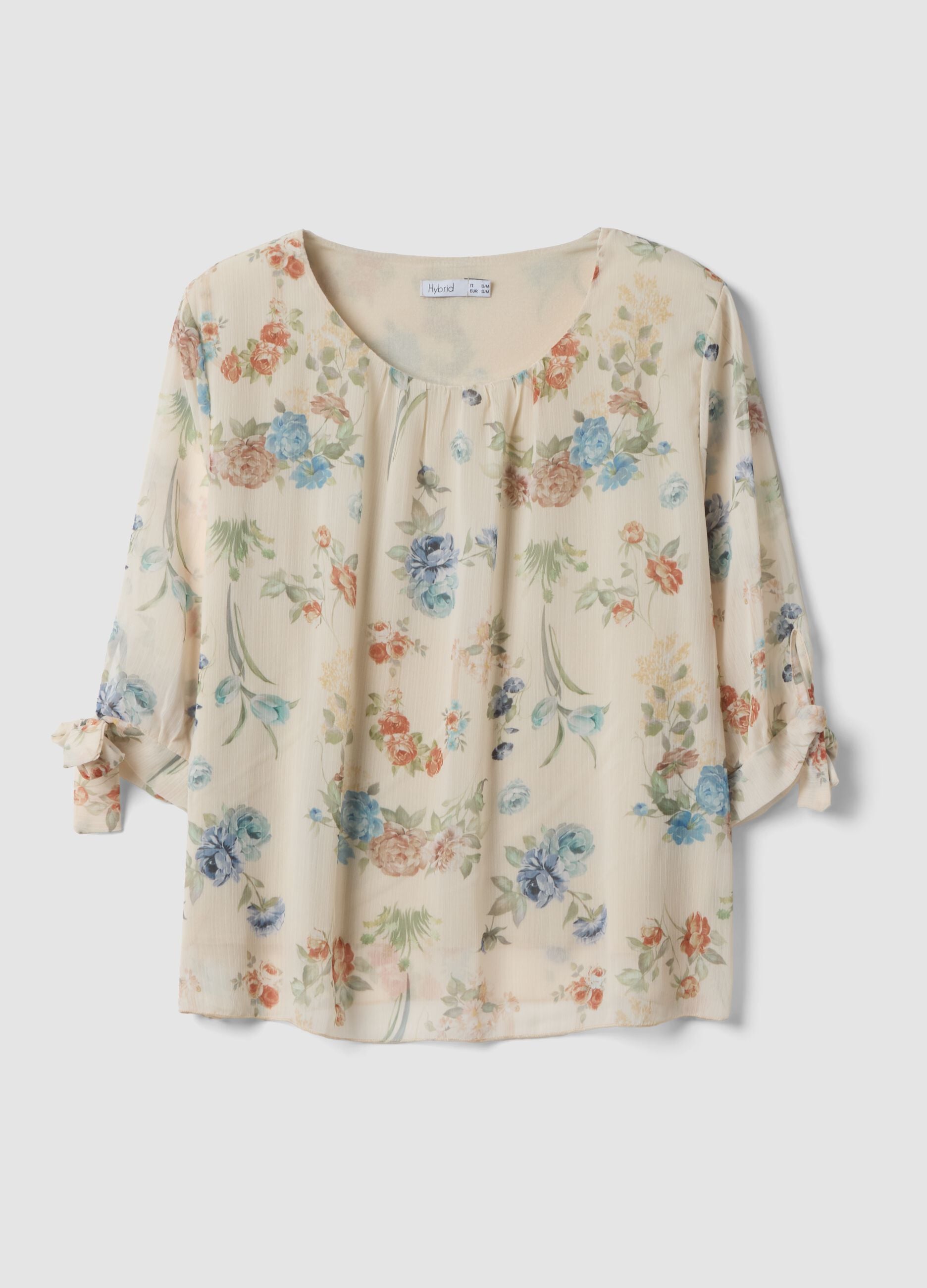 Blusa beige a fiori con maniche lunghe regular fit