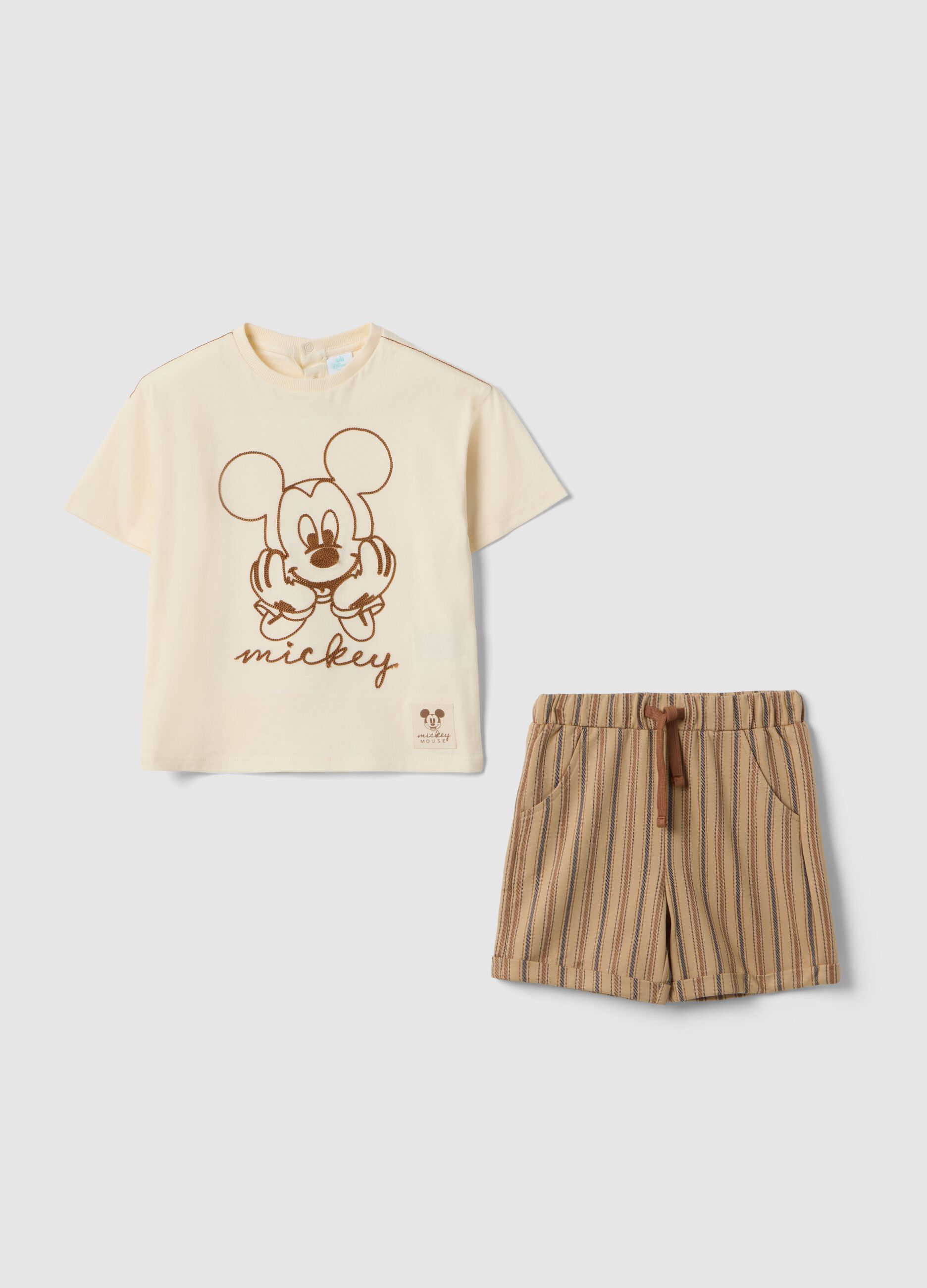 Multicolour pure cotton Mickey Mouse shorts and shirt set for toddlers