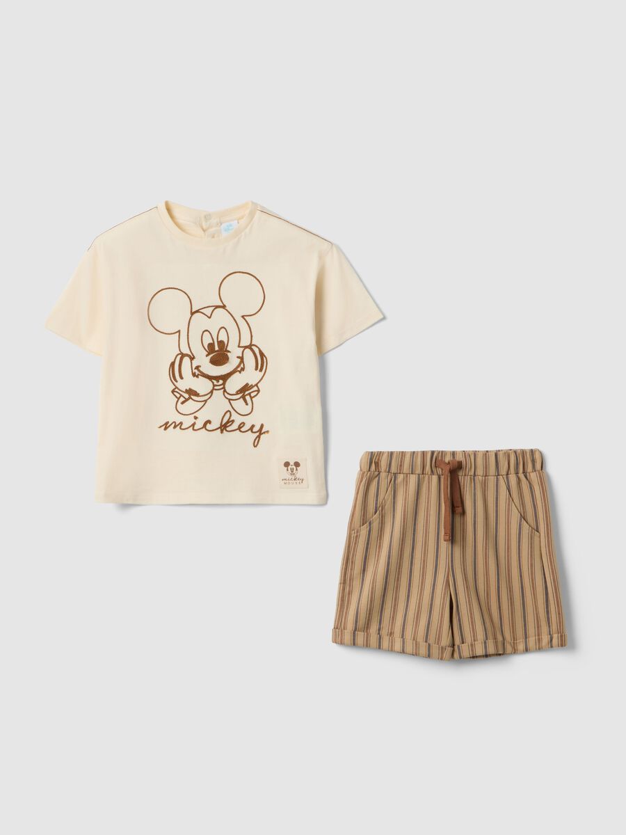 Set maglia shorts in puro cotone multicolor da bimbo con Topolino_0
