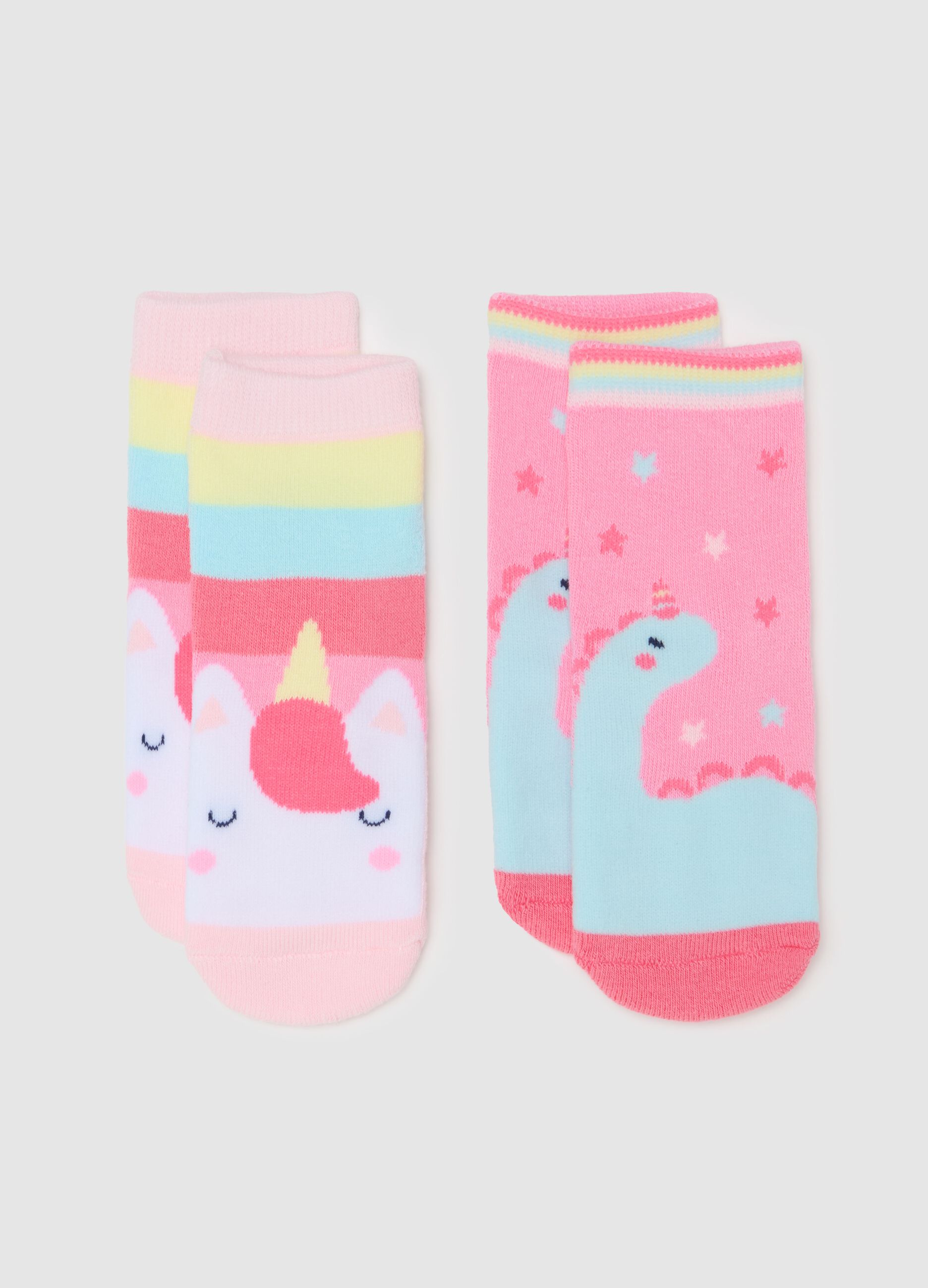Two-pair pack slipper socks with unicorns design