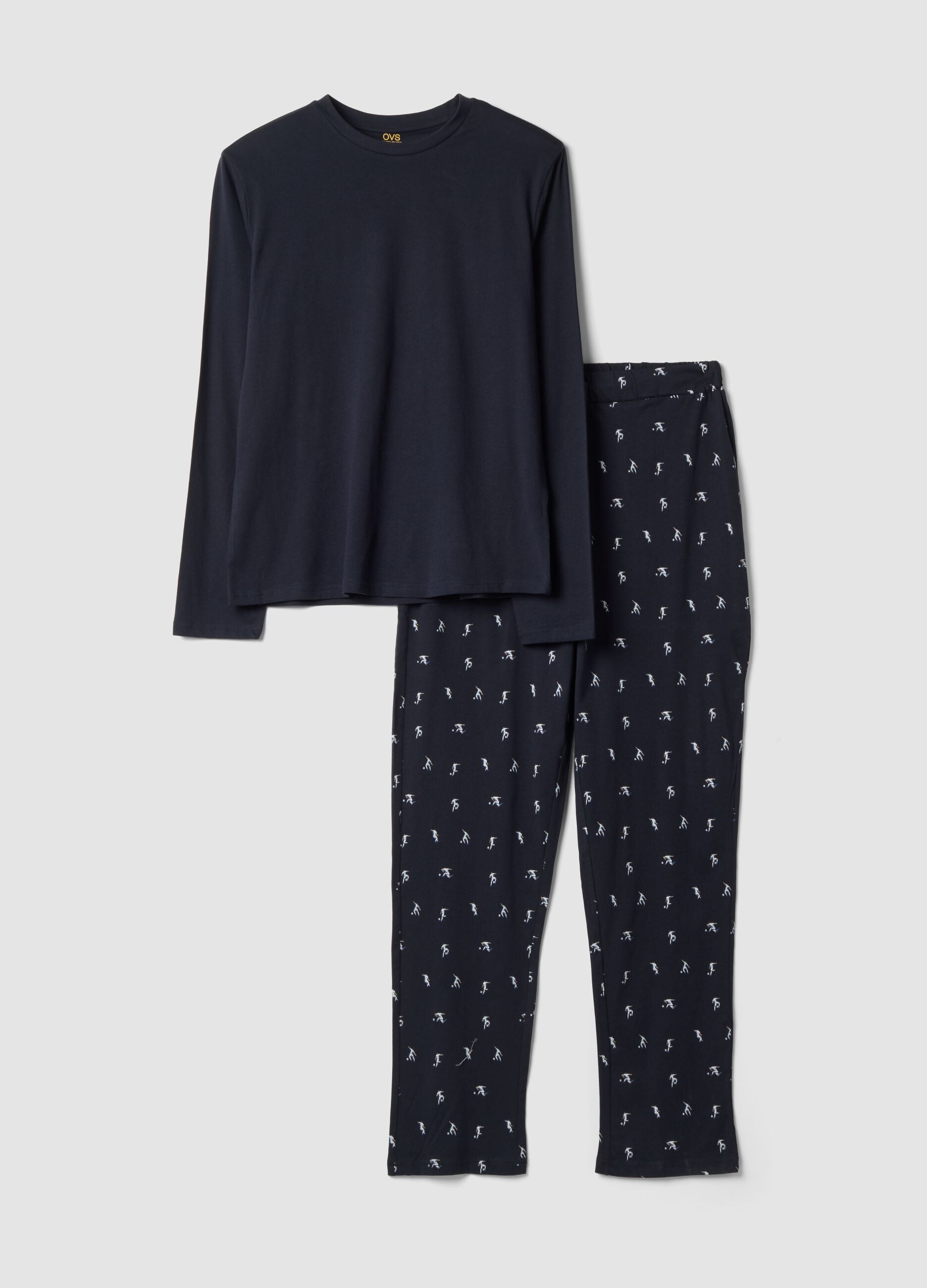 Blue organic cotton crew-neck pyjamas