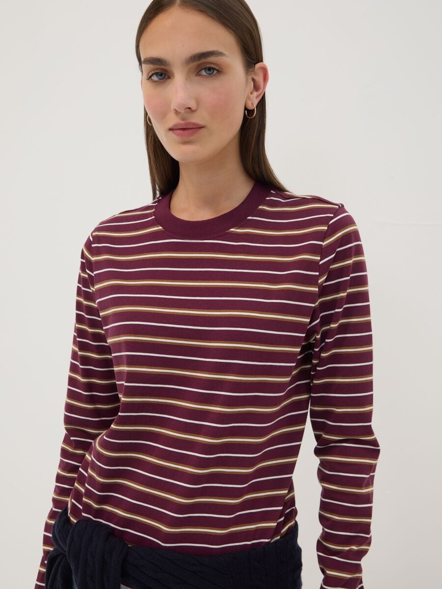 T-shirt multicolor in puro cotone a righe con girocollo regular fit_0