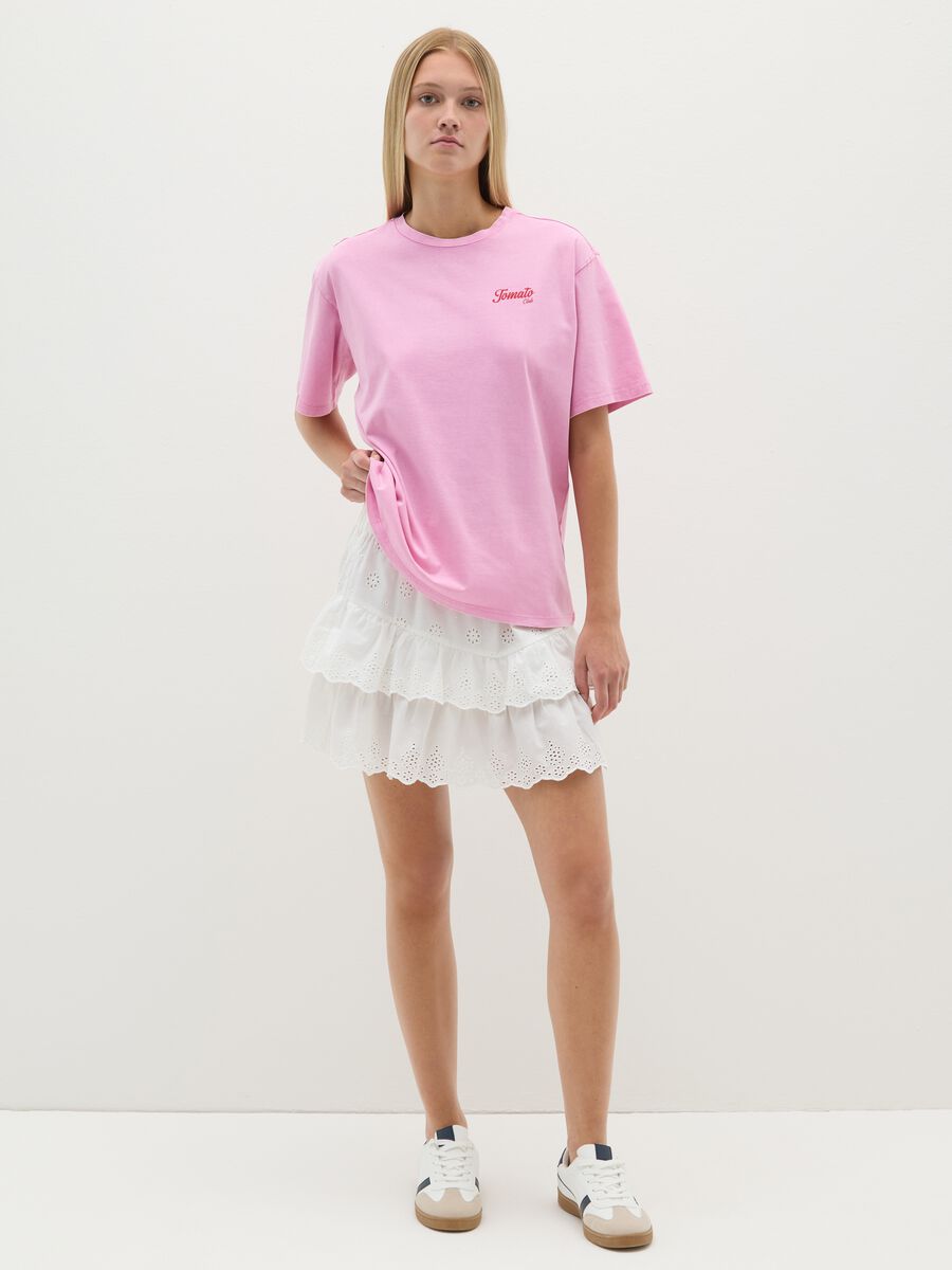Women's pure white cotton skirt, regular fit with embroidered ruffle_0