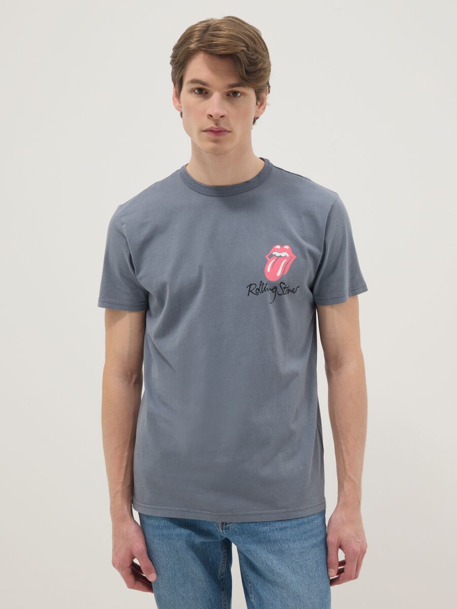 Grey regular fit pure cotton T-shirt with Rolling Stones print_1