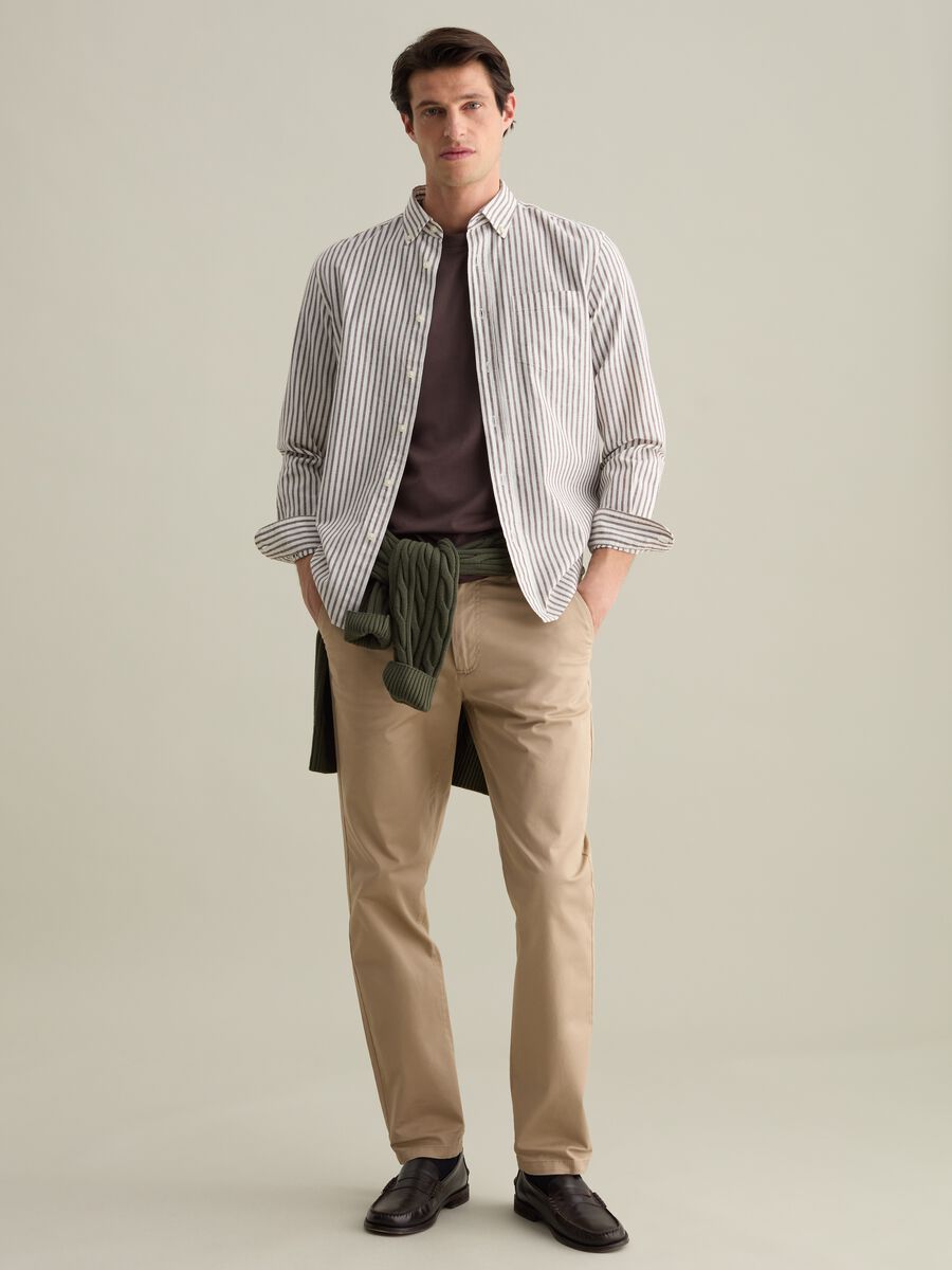 Striped regular-fit shirt in cotton and linen_1