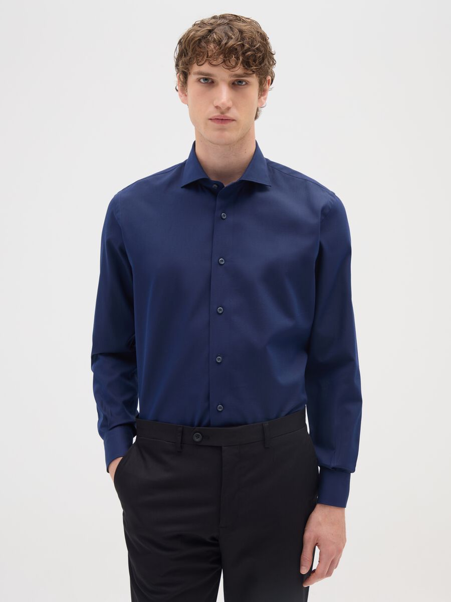 Long-sleeve blue cotton shirt_0