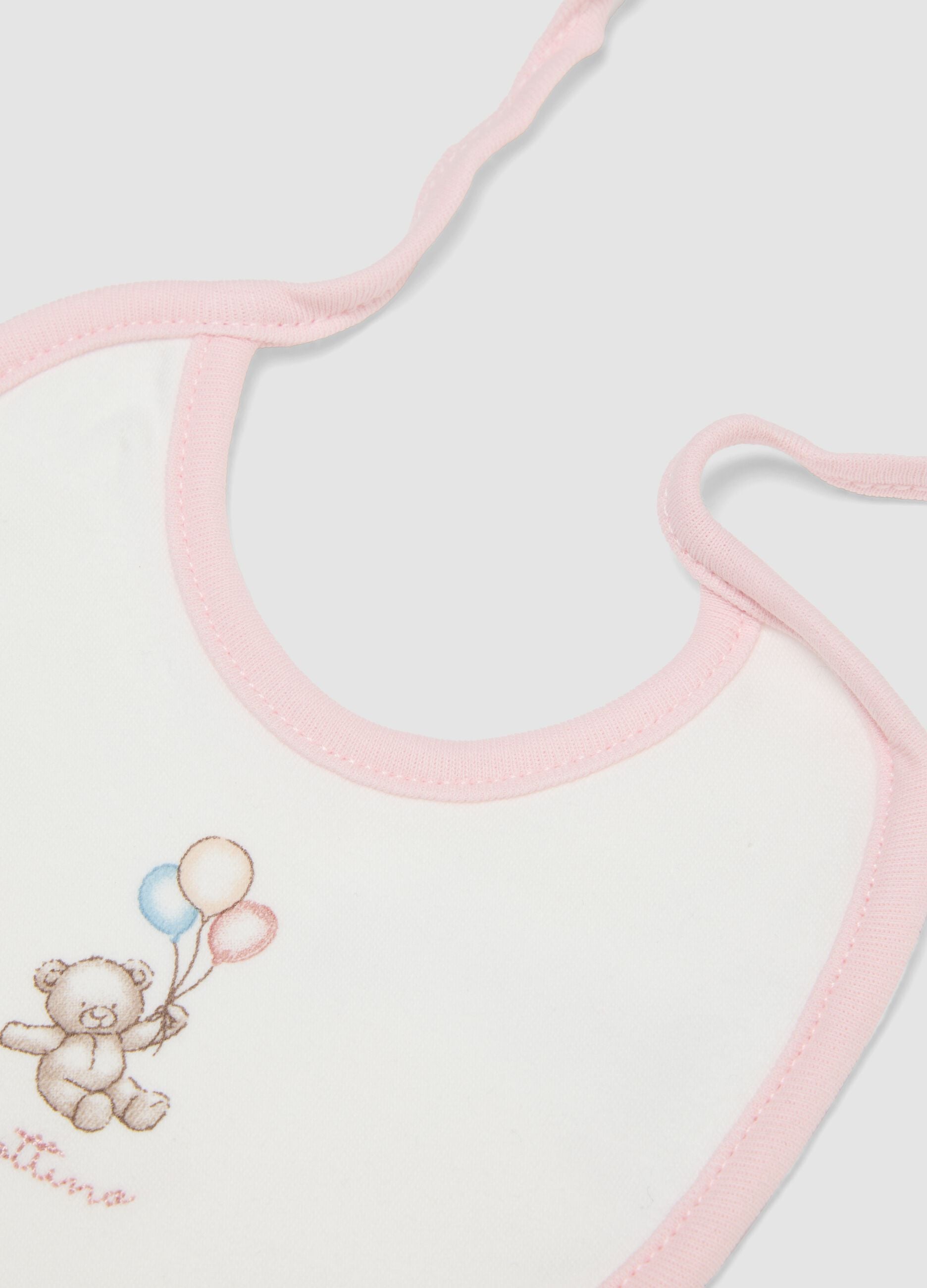 Pack of Two White and Pink Organic Cotton Bibs with Prints for Baby