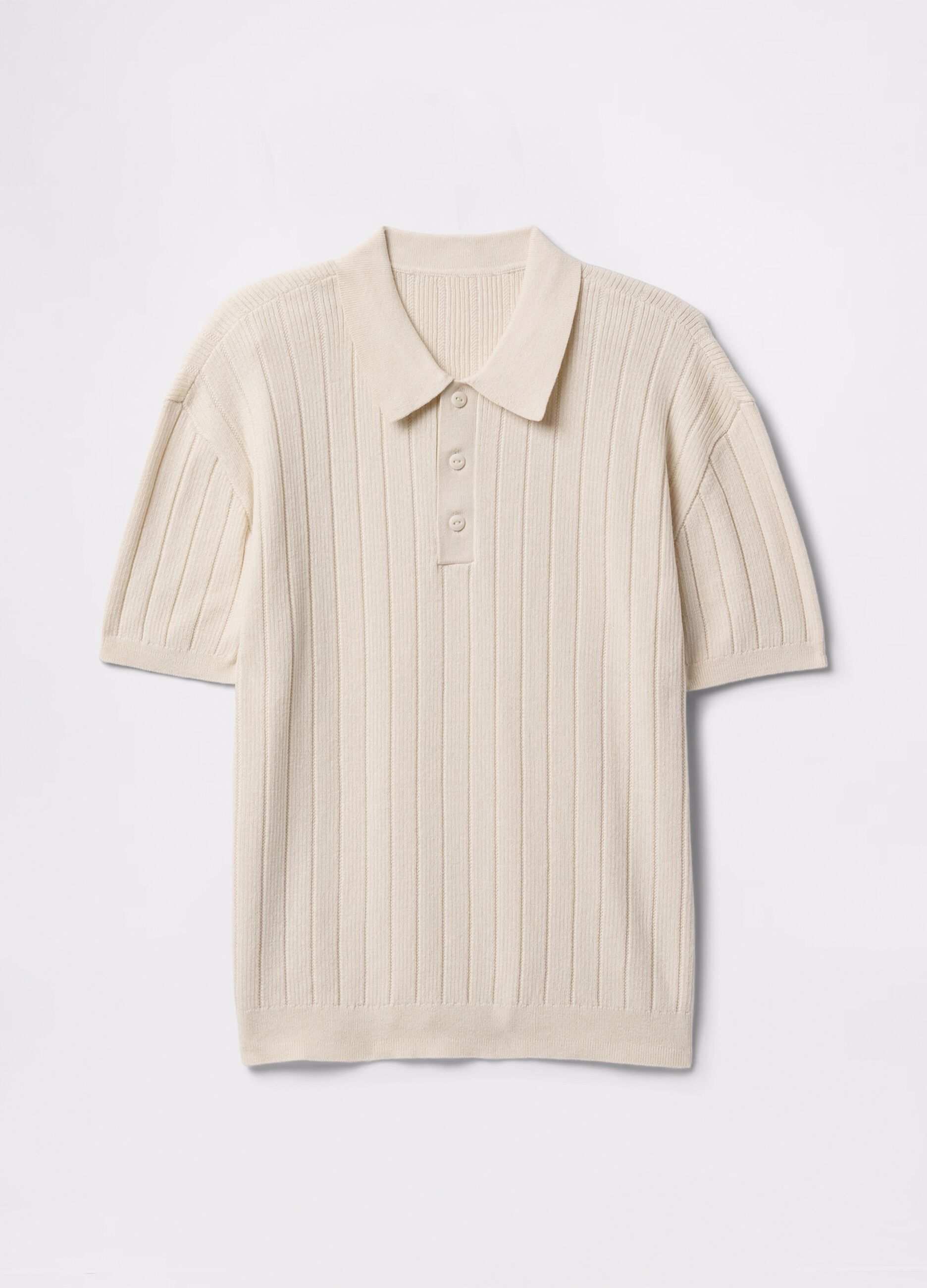 Beige polo shirt with short sleeves in cotton