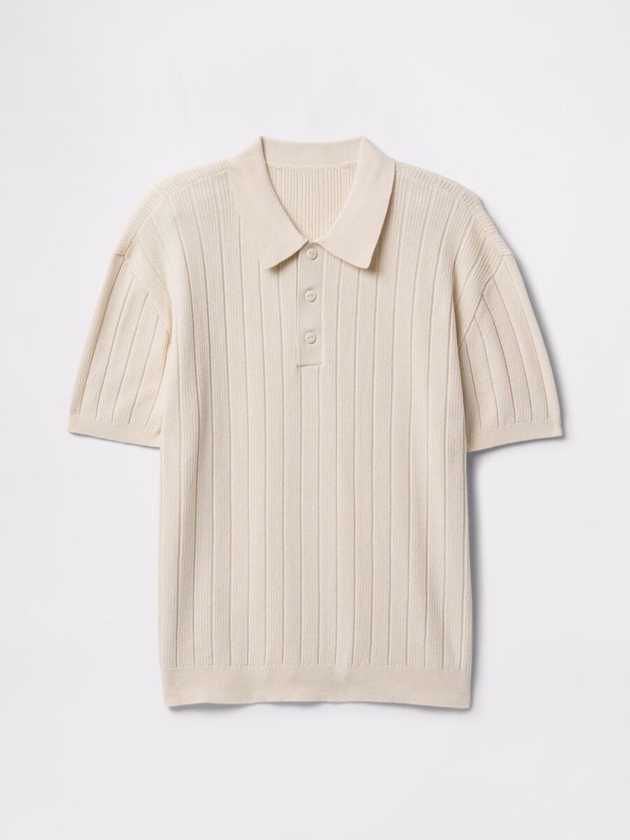 Beige polo shirt with short sleeves in cotton_3