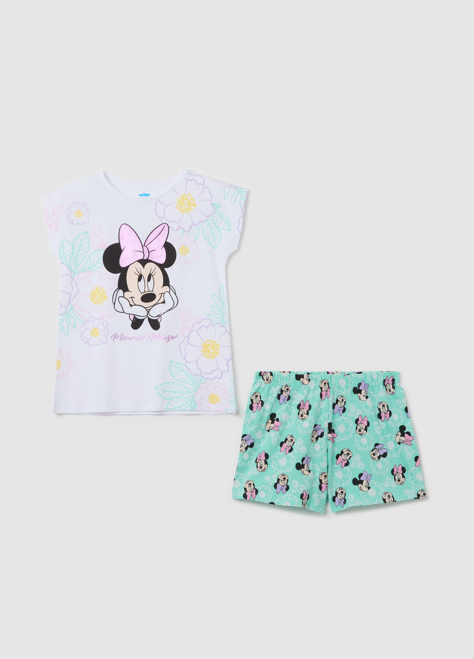 White and green cotton pyjamas with Minnie Mouse print