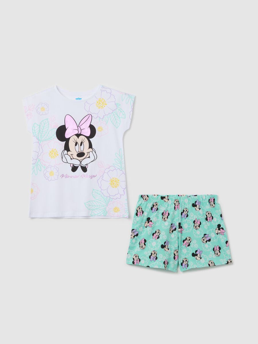 White and green cotton pyjamas with Minnie Mouse print_0