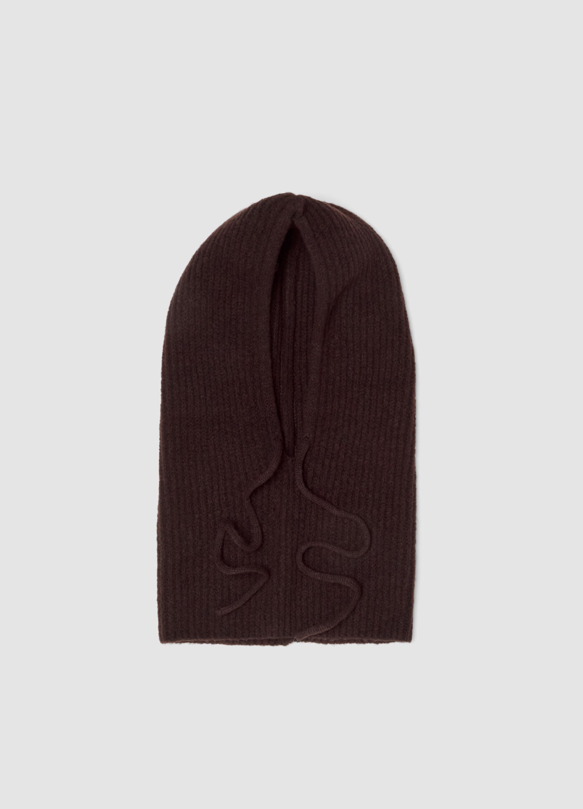 Brown stretch wool jersey-knit balaclava