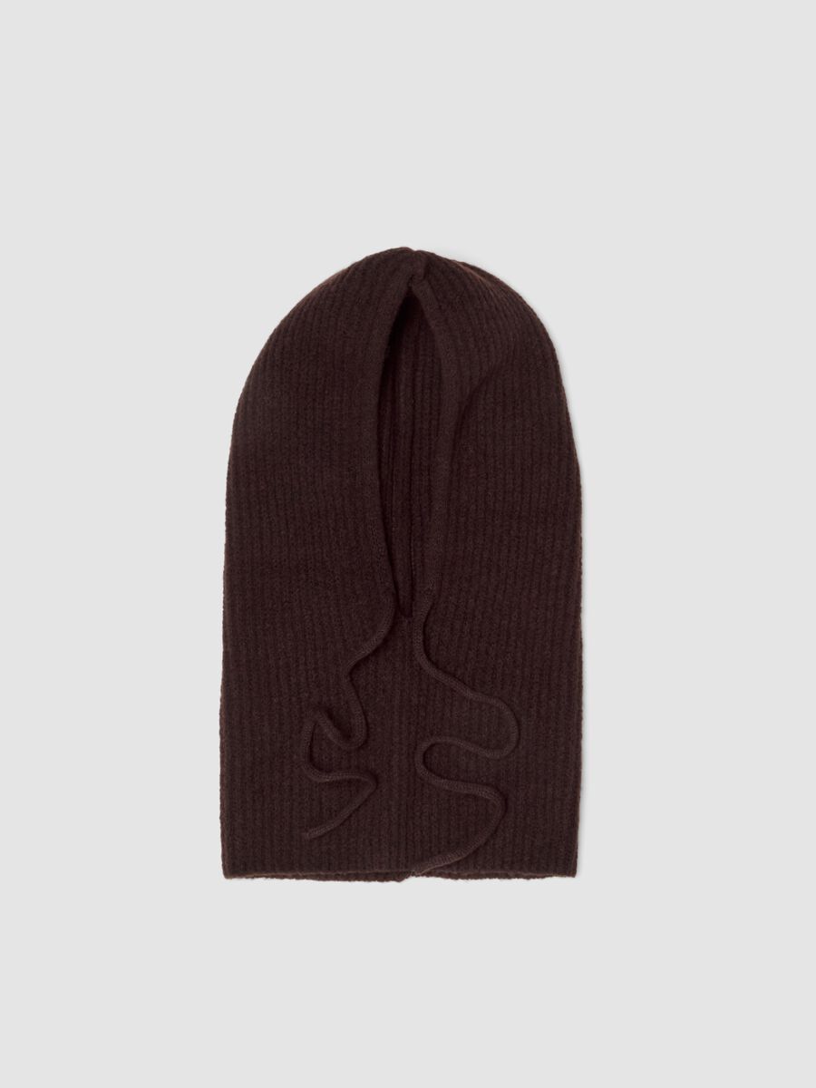 Balaclava marrone in lana elasticizzato a maglia jersey_1