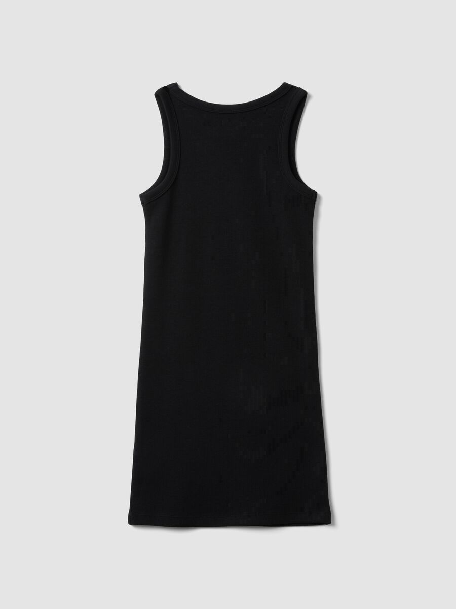 Girls&rsquo; sleeveless fitted black stretch cotton dress_1