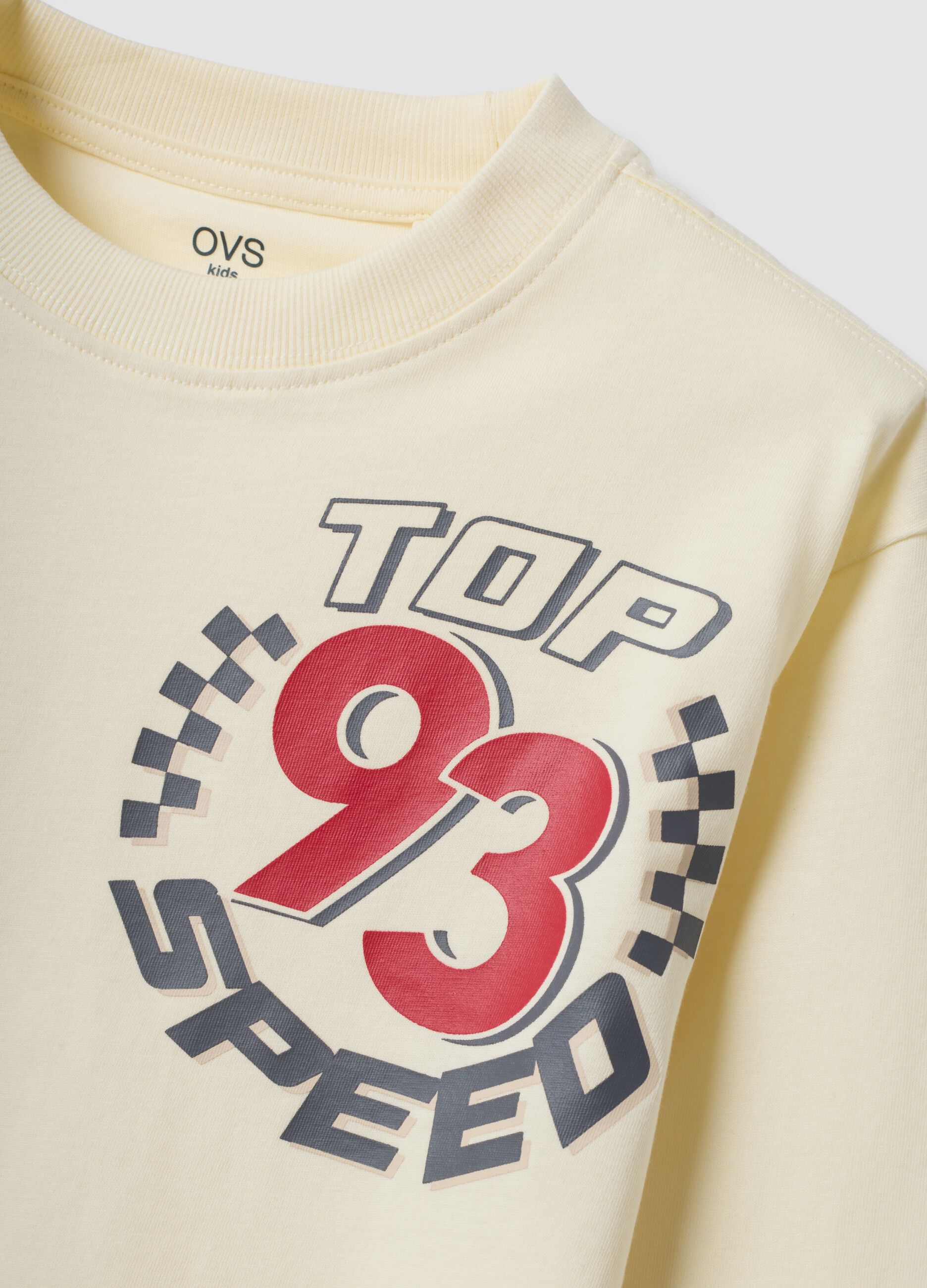 T-shirt bianca in puro cotone con girocollo e stampa Top Speed