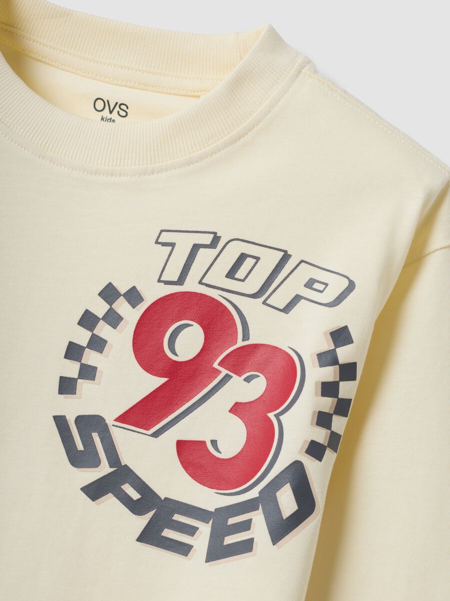 White pure cotton crew-neck T-shirt with Top Speed print_2