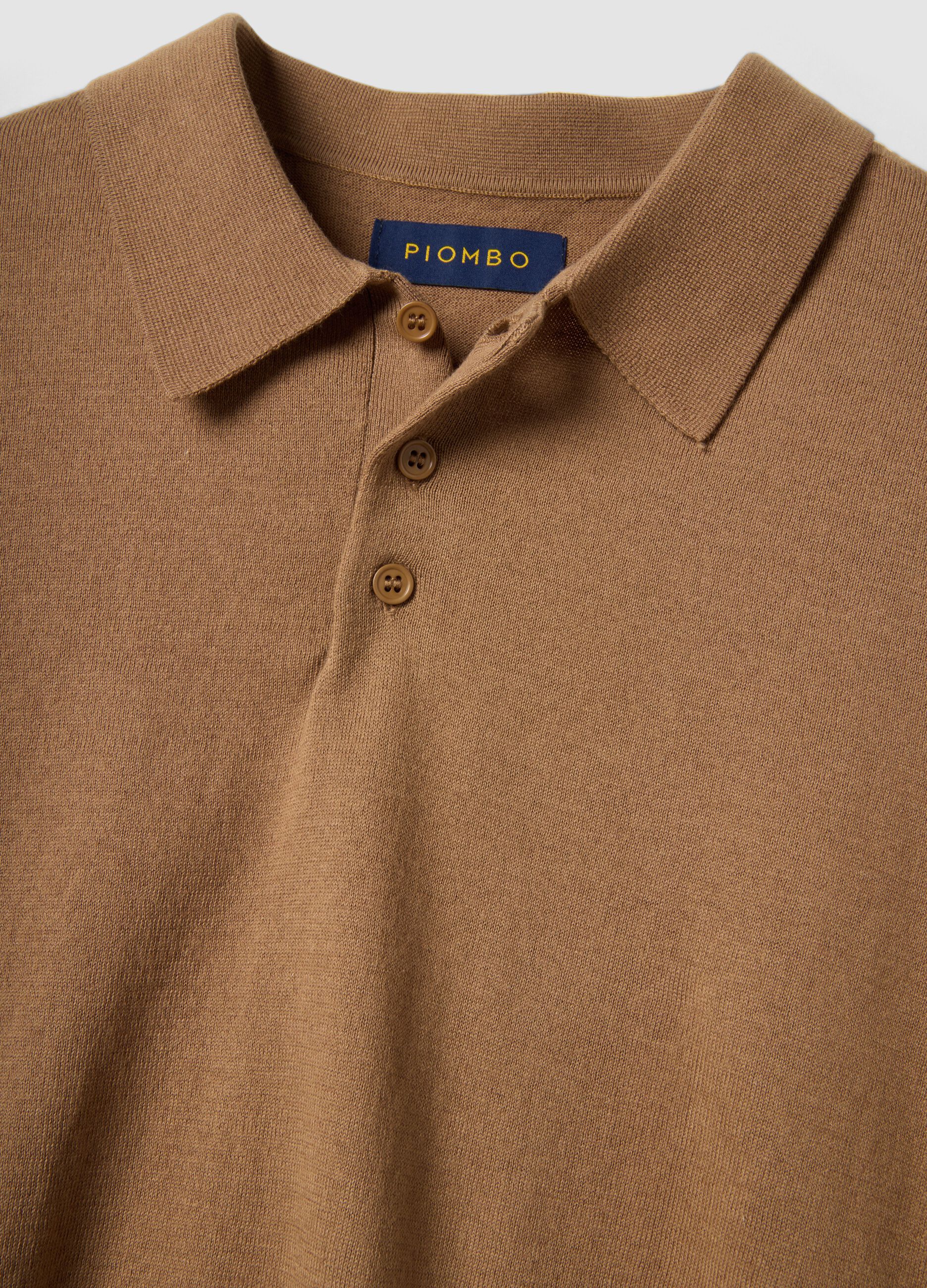 Regular fit brown polo shirt in cotton, linen and silk blend