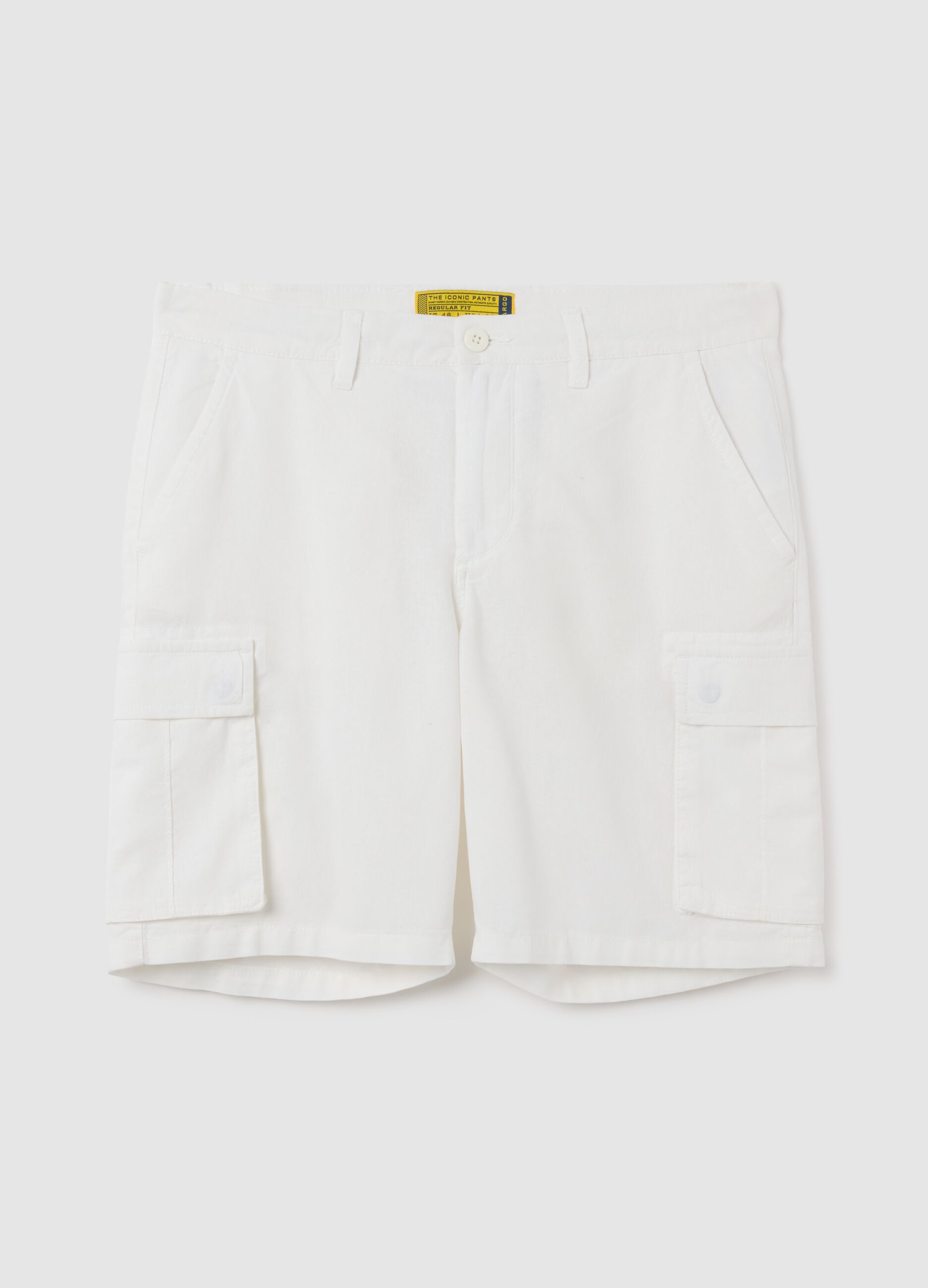 Men's white linen blend regular fit cargo shorts