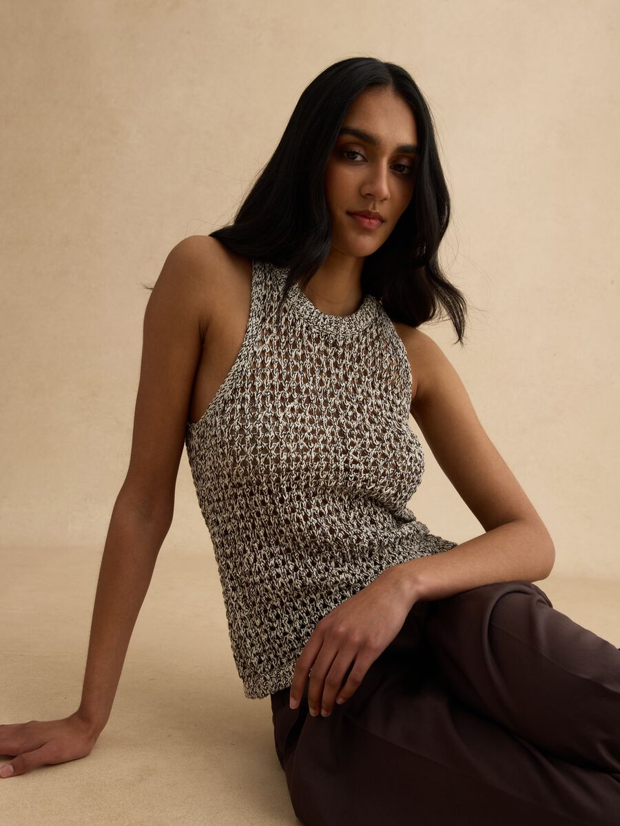 Multicoloured regular fit cotton blend tank top with knitted design_0