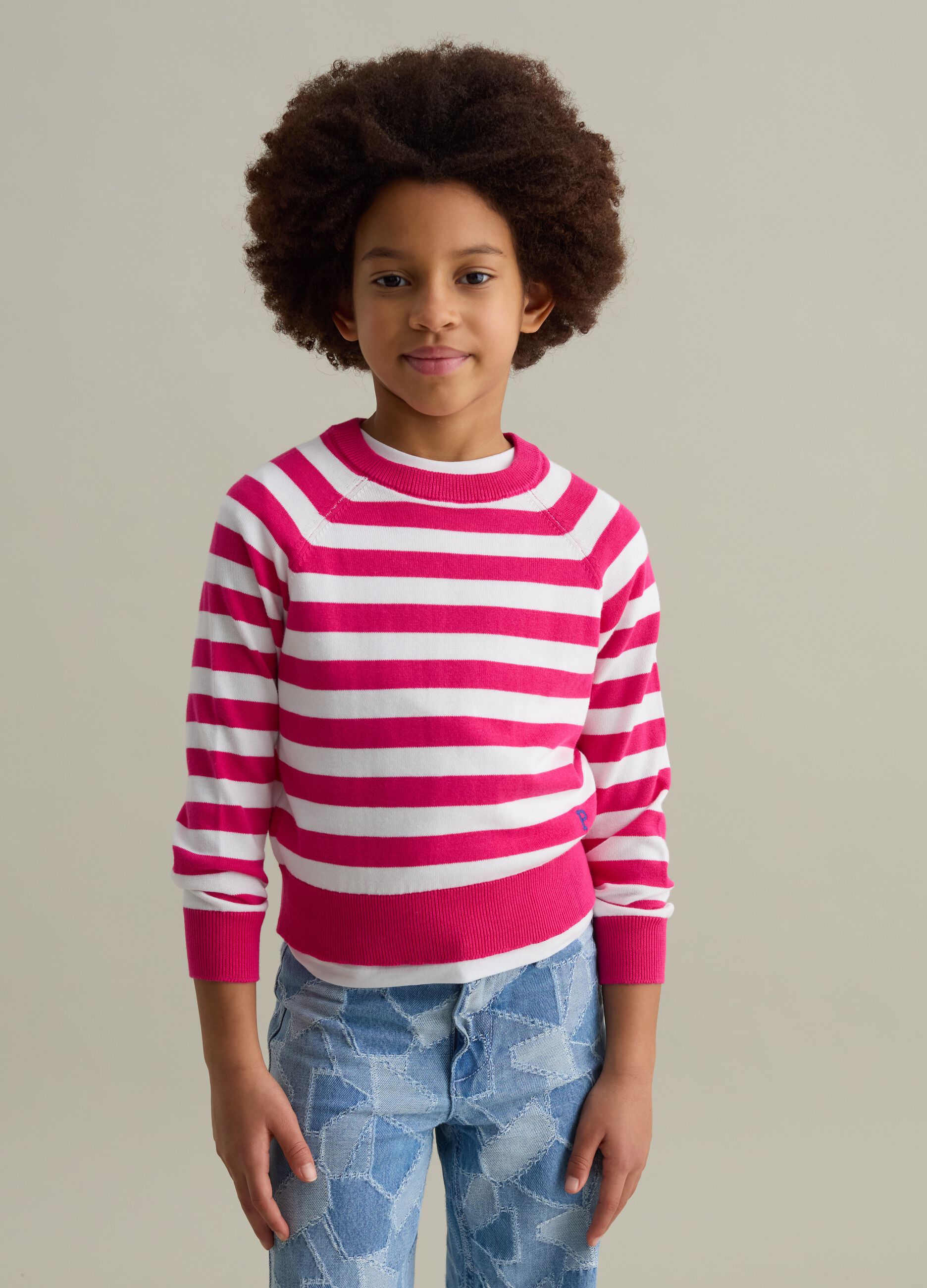 Pullover in cotone a righe con ricamo logo