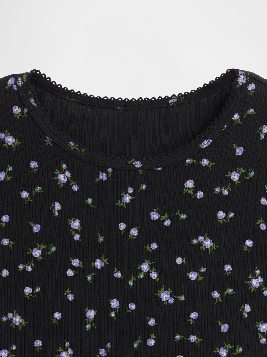 Long-sleeved black cotton shirt with floral print_3