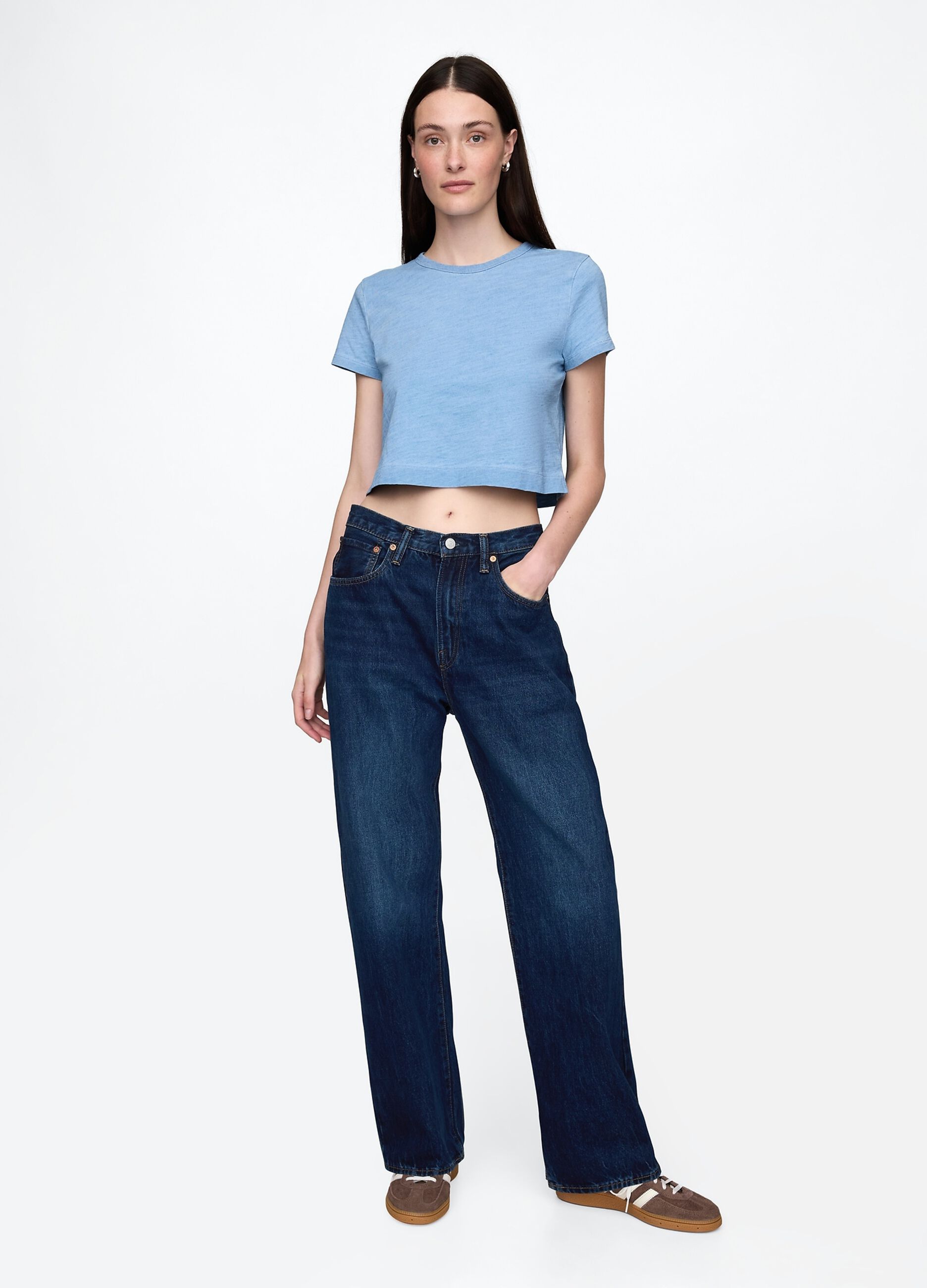 Light Blue Cropped Cotton T-shirt