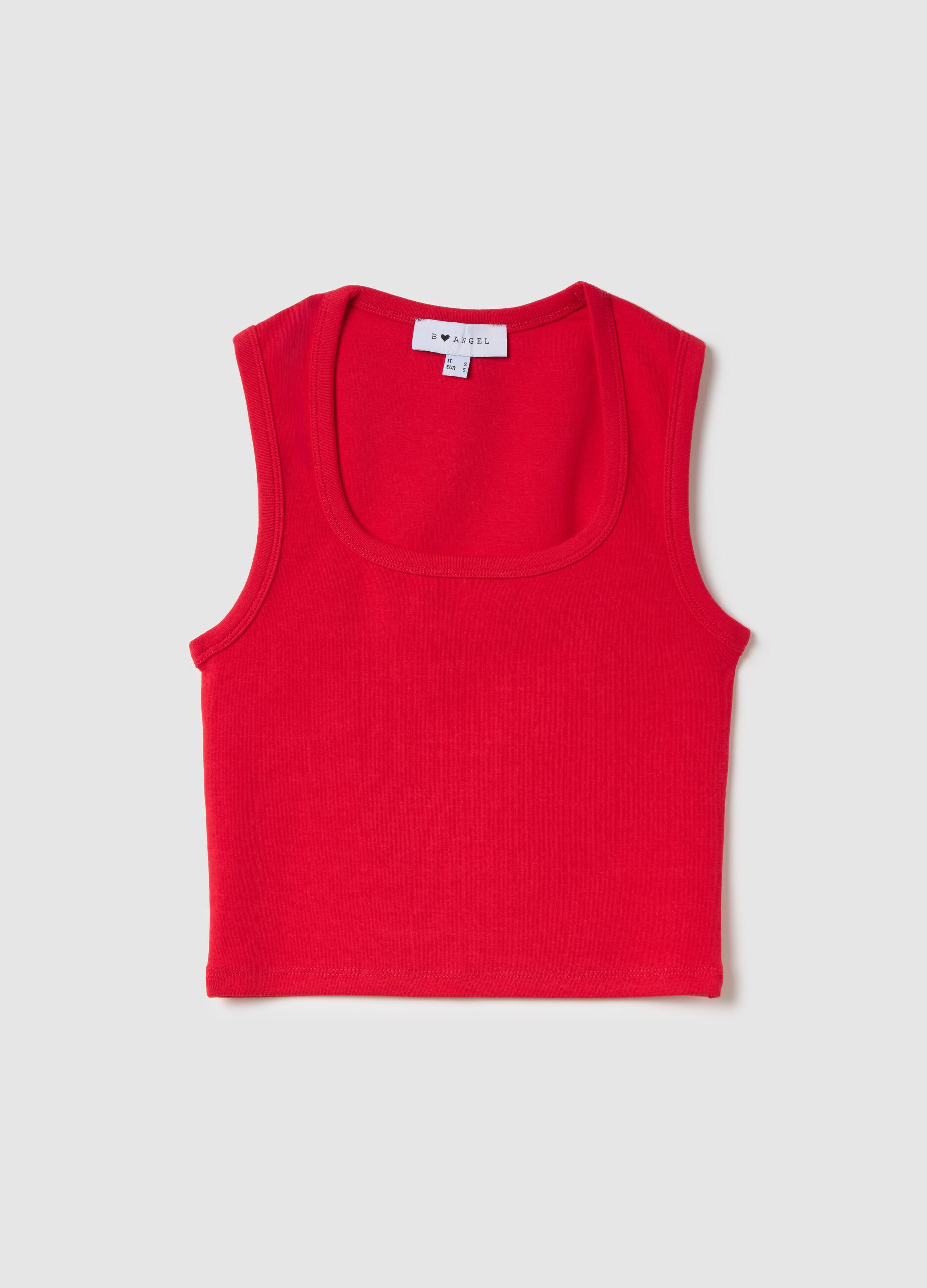 Canotta da donna in cotone elasticizzato rossa fitted