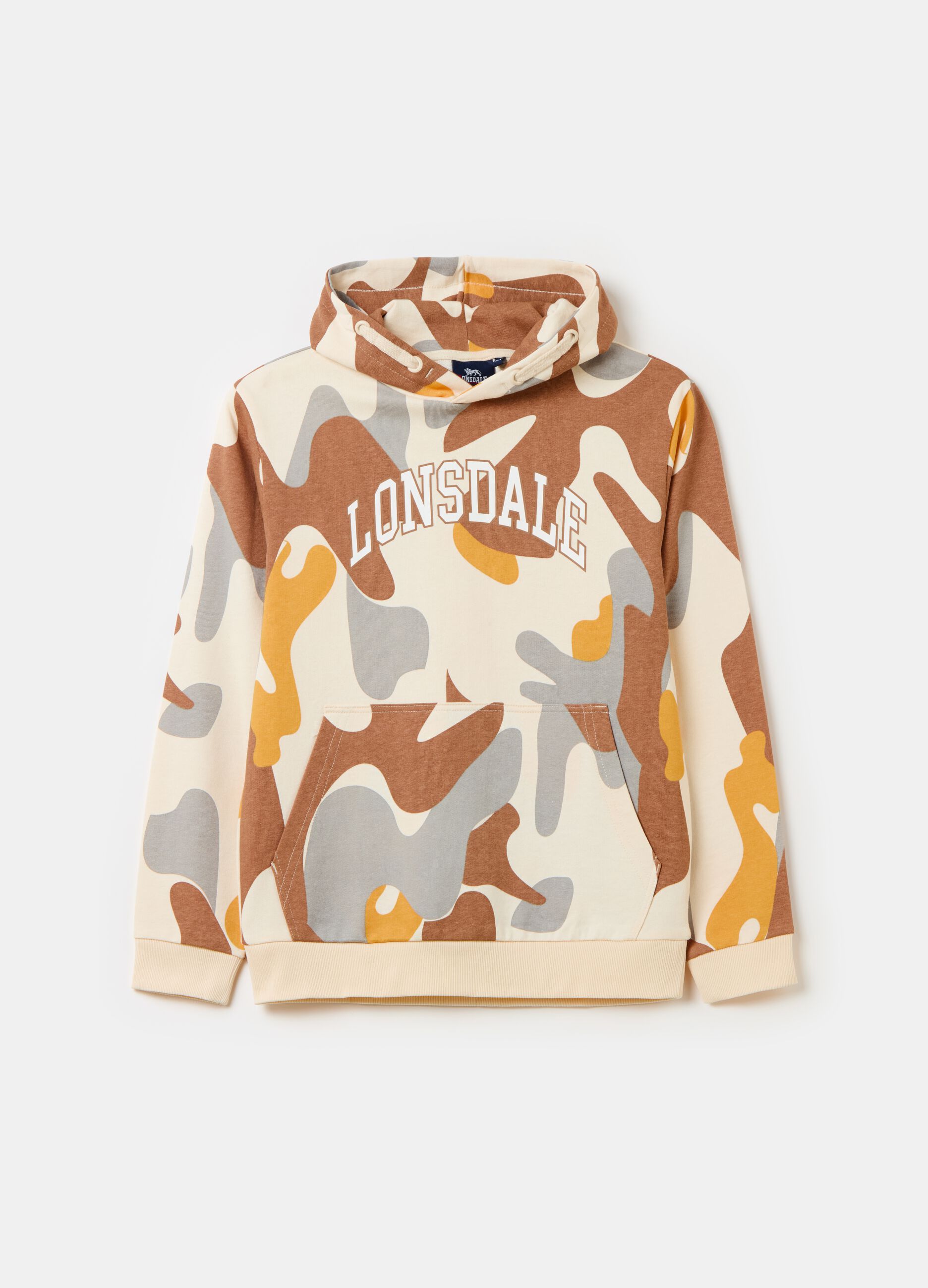 Sweatshirt with hood camouflage print and logo