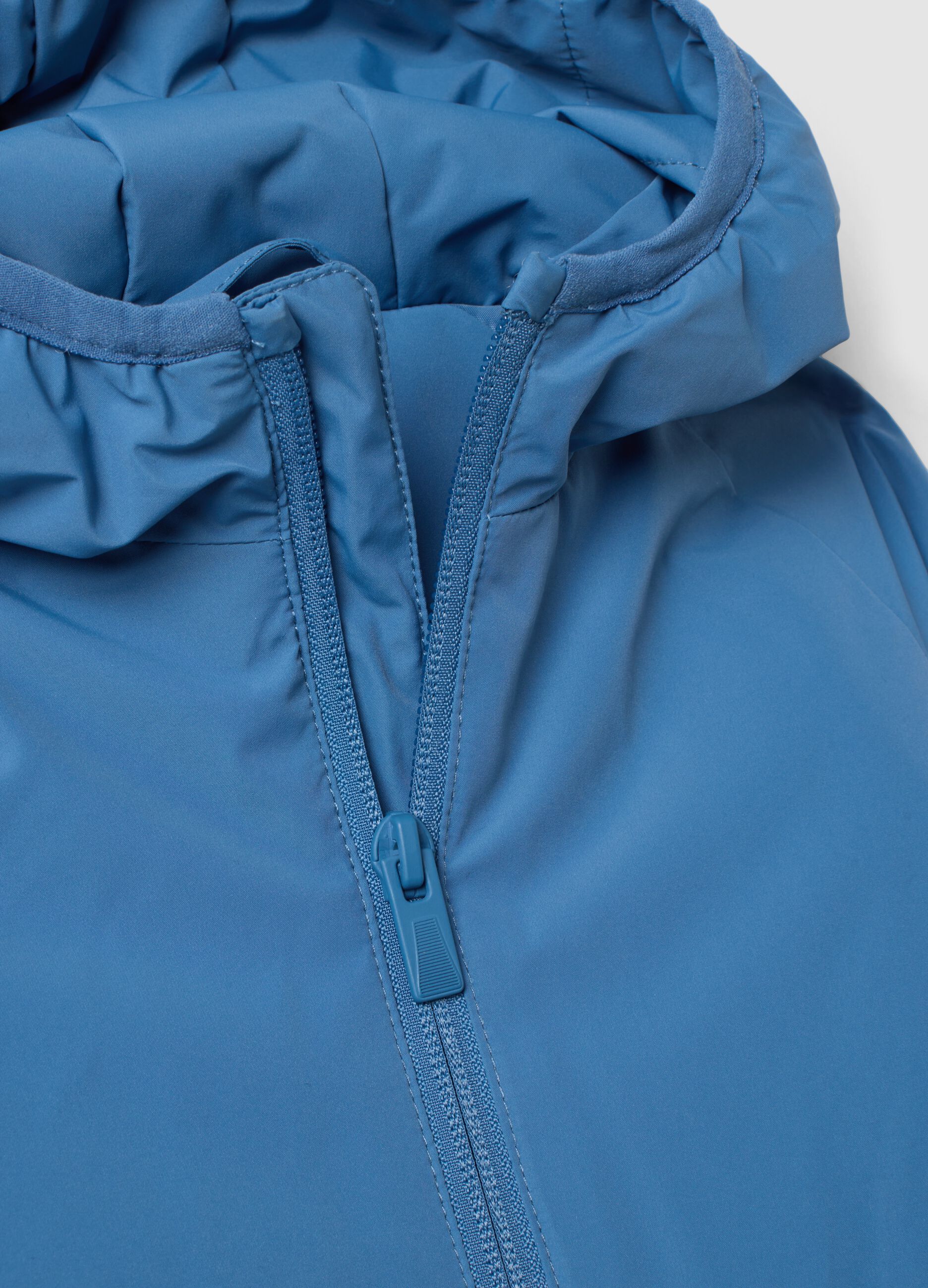 Blue water-repellent hooded jacket with zip, regular fit for boys
