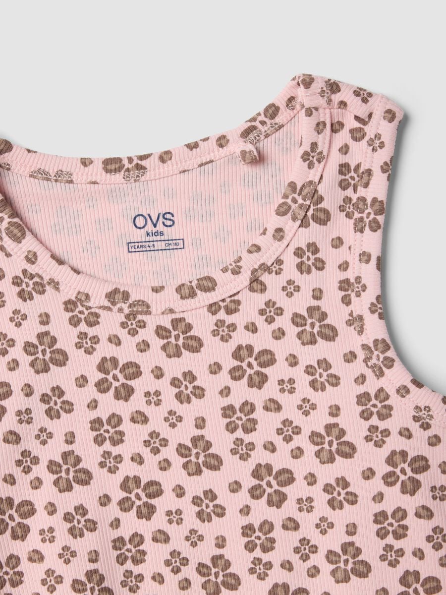 Tank top rosa in cotone elasticizzato con stampa floreale regular fit_2