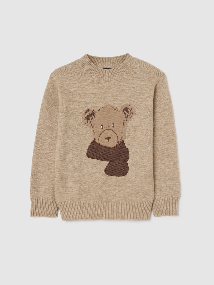 Pullover beige da bambino con orsetto regular fit_0