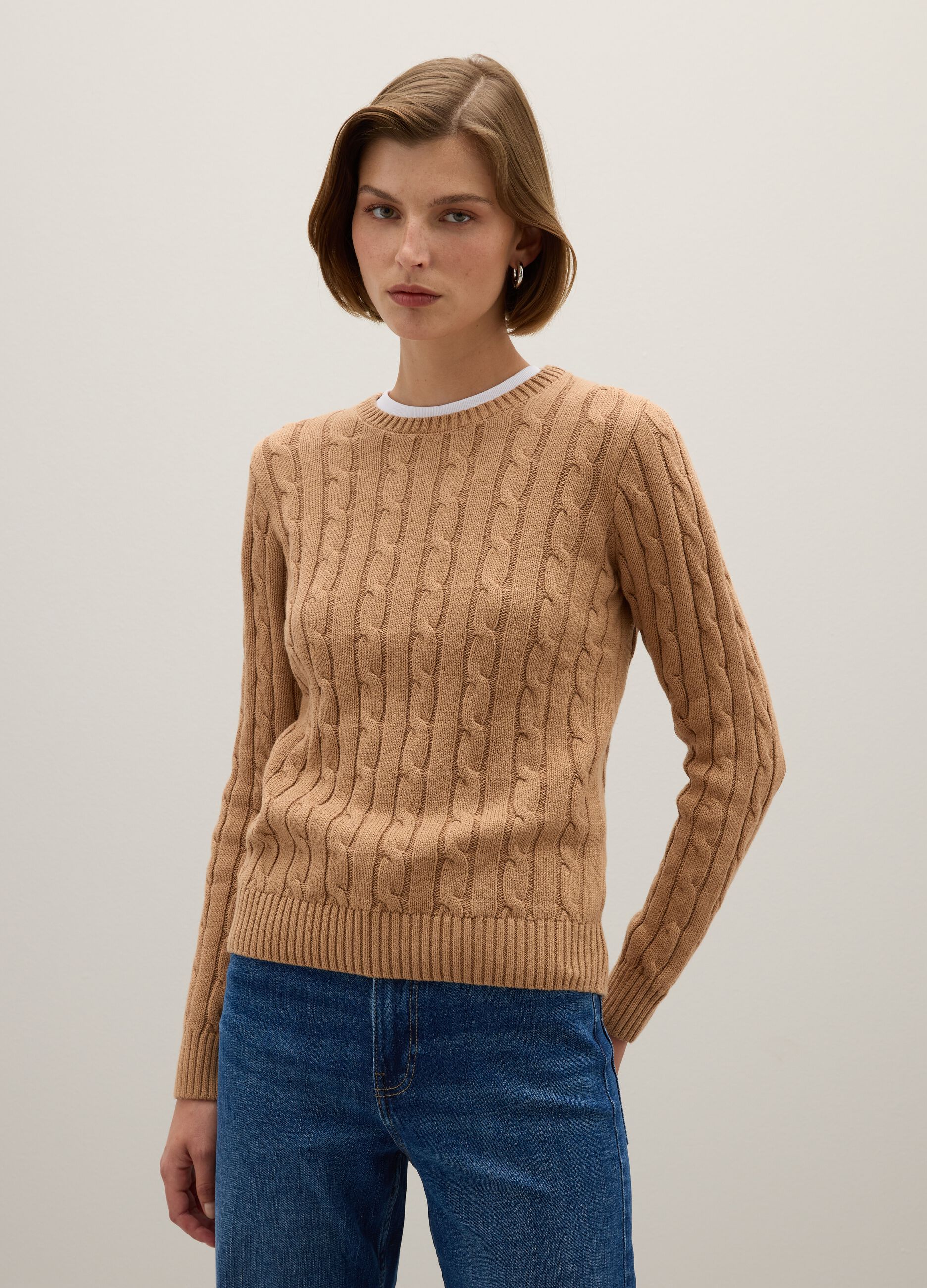 Beige pure cotton sweater, regular fit