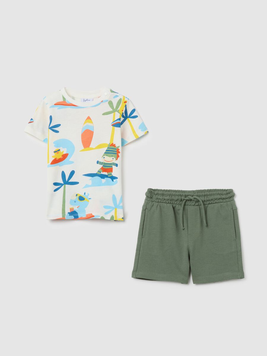 White and green jogging set in cotton with print_0
