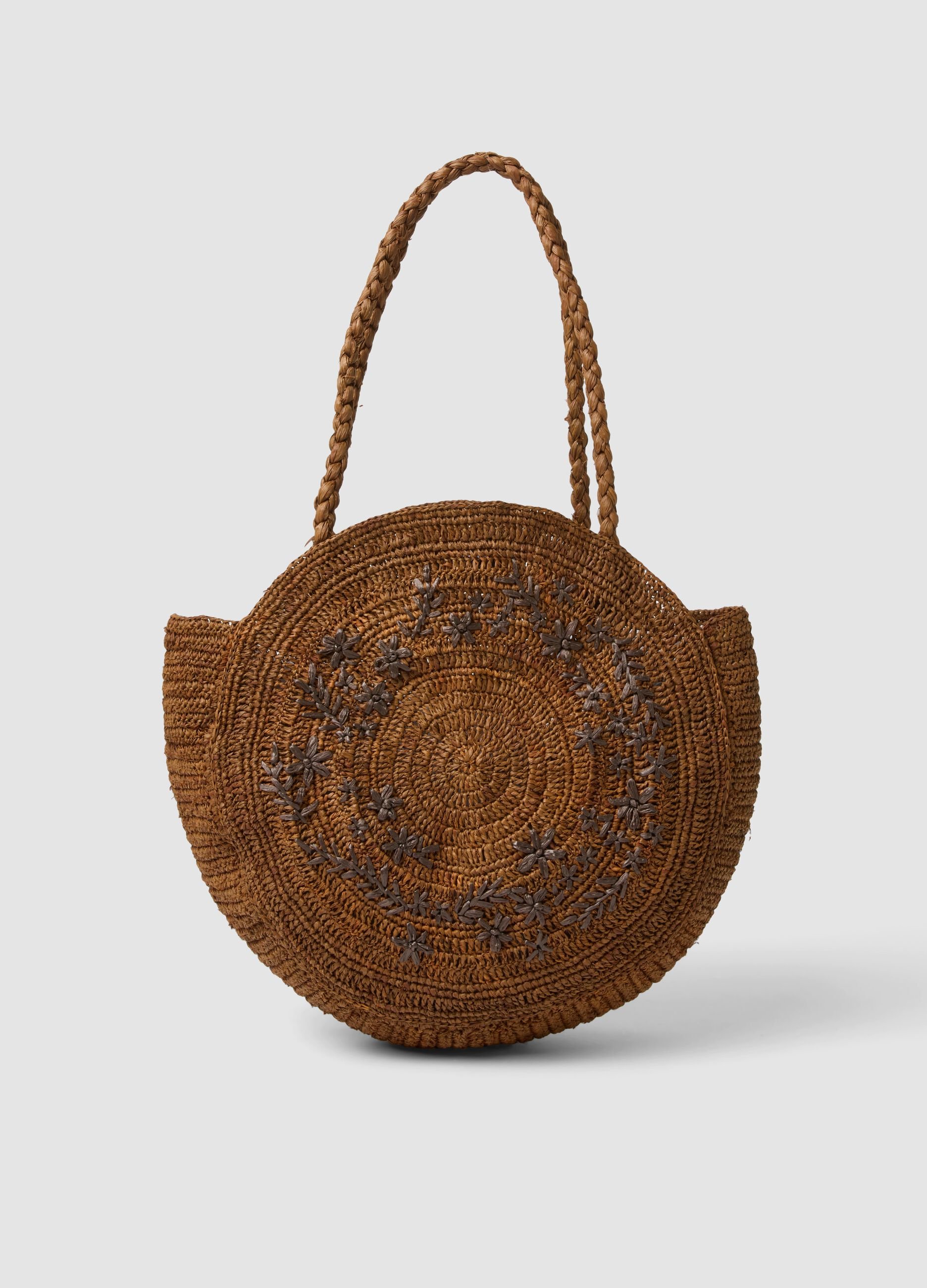 Round Brown Woven Shopper Bag