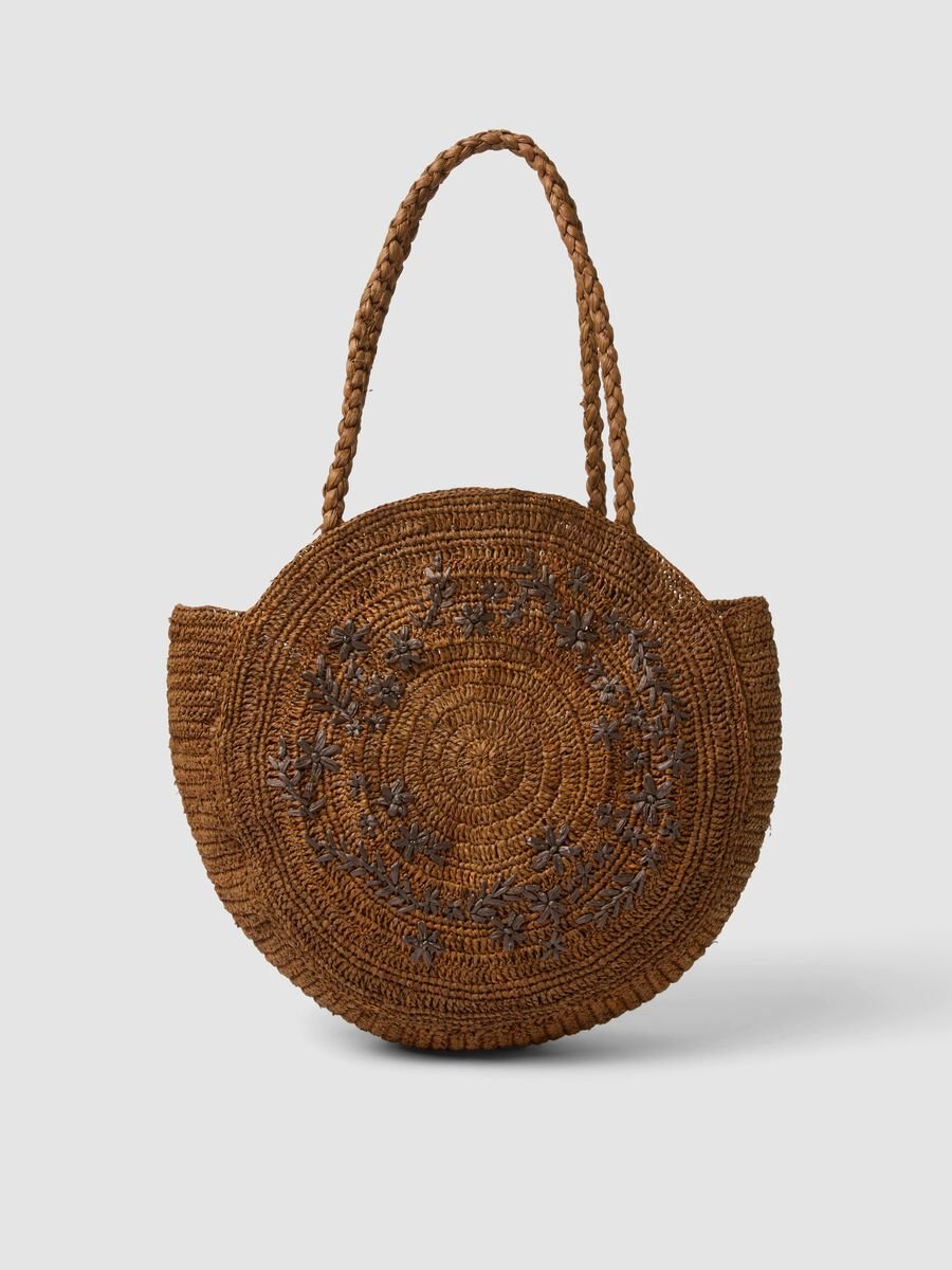 Round Brown Woven Shopper Bag_0