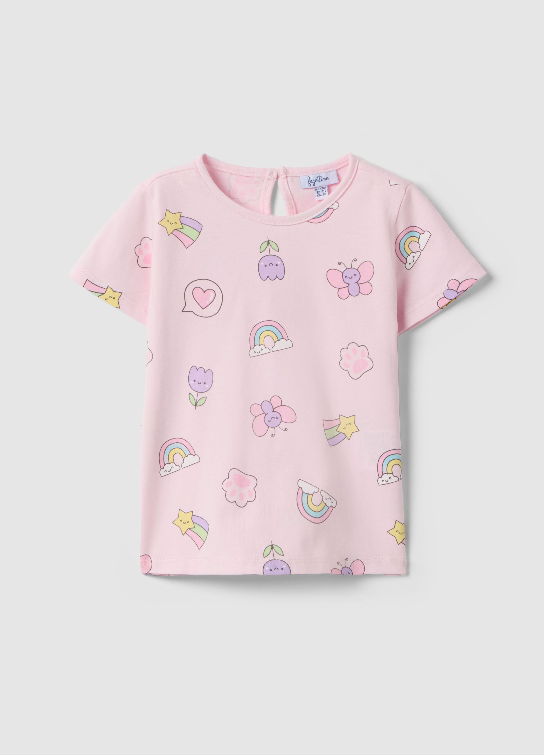 Girls' regular fit pink pure cotton T-shirt with designs