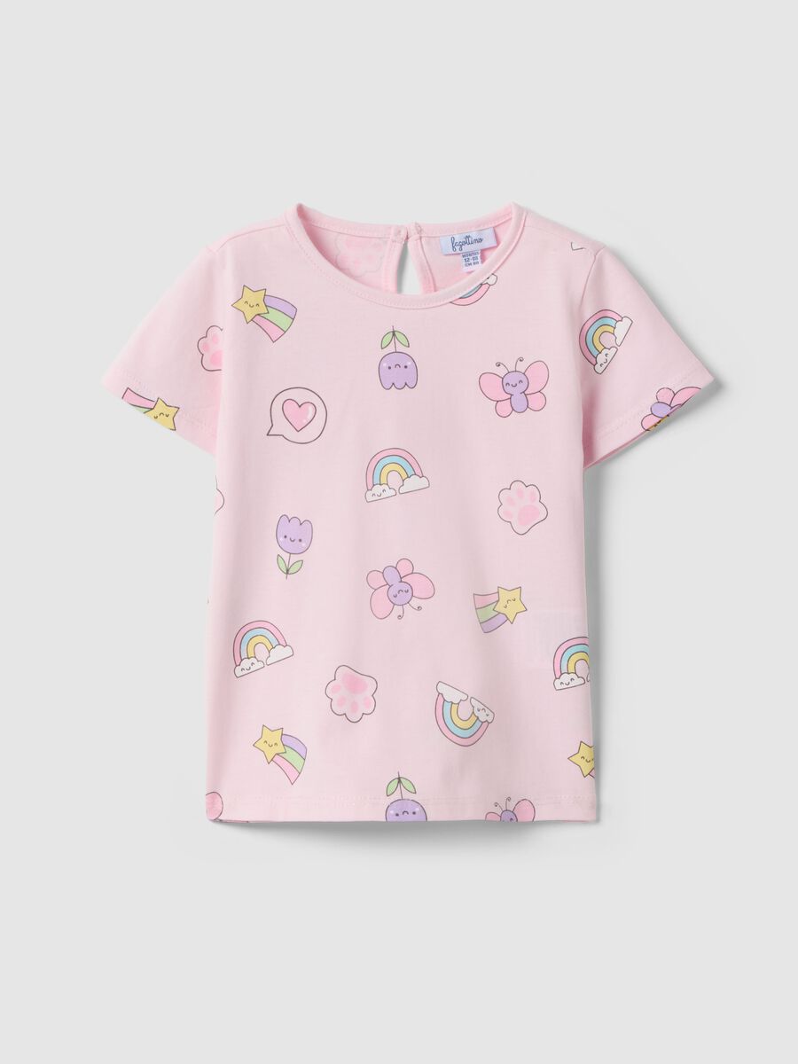 Girls' regular fit pink pure cotton T-shirt with designs_0