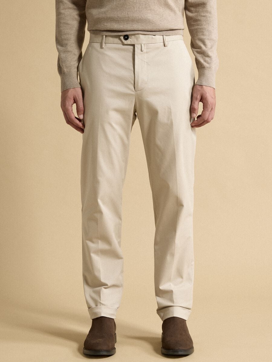 Beige regular-fit stretch cotton twill chino trousers_1
