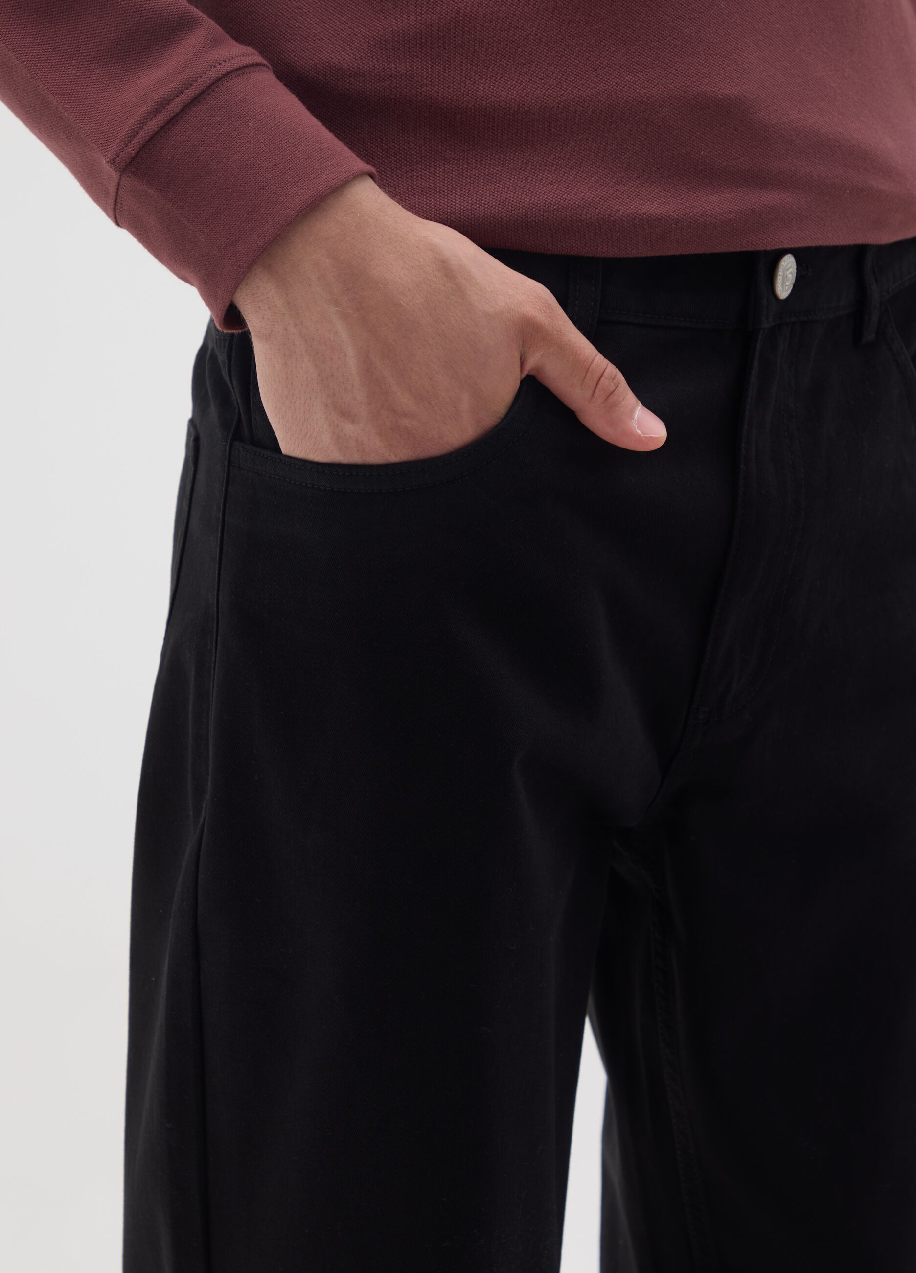 Black Regular Fit Pure Cotton Trousers