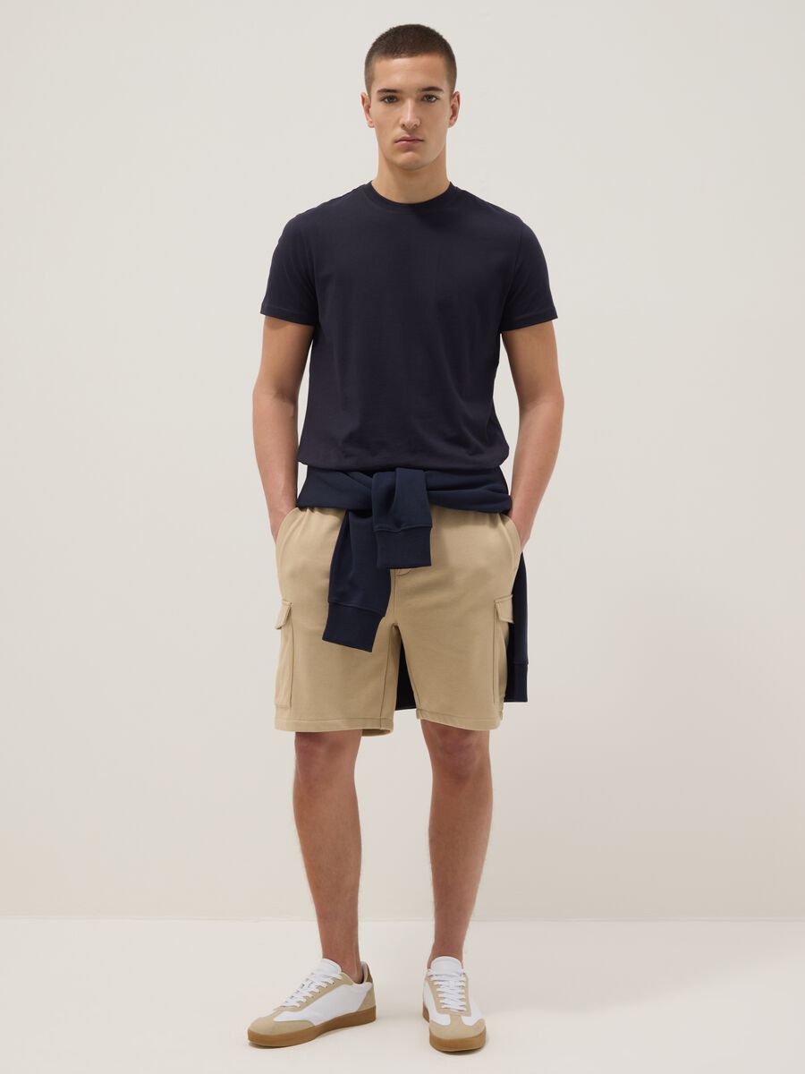 Beige cotton-blend cargo bermuda shorts_0