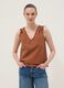 Brown pure cotton V-neck blouse_2