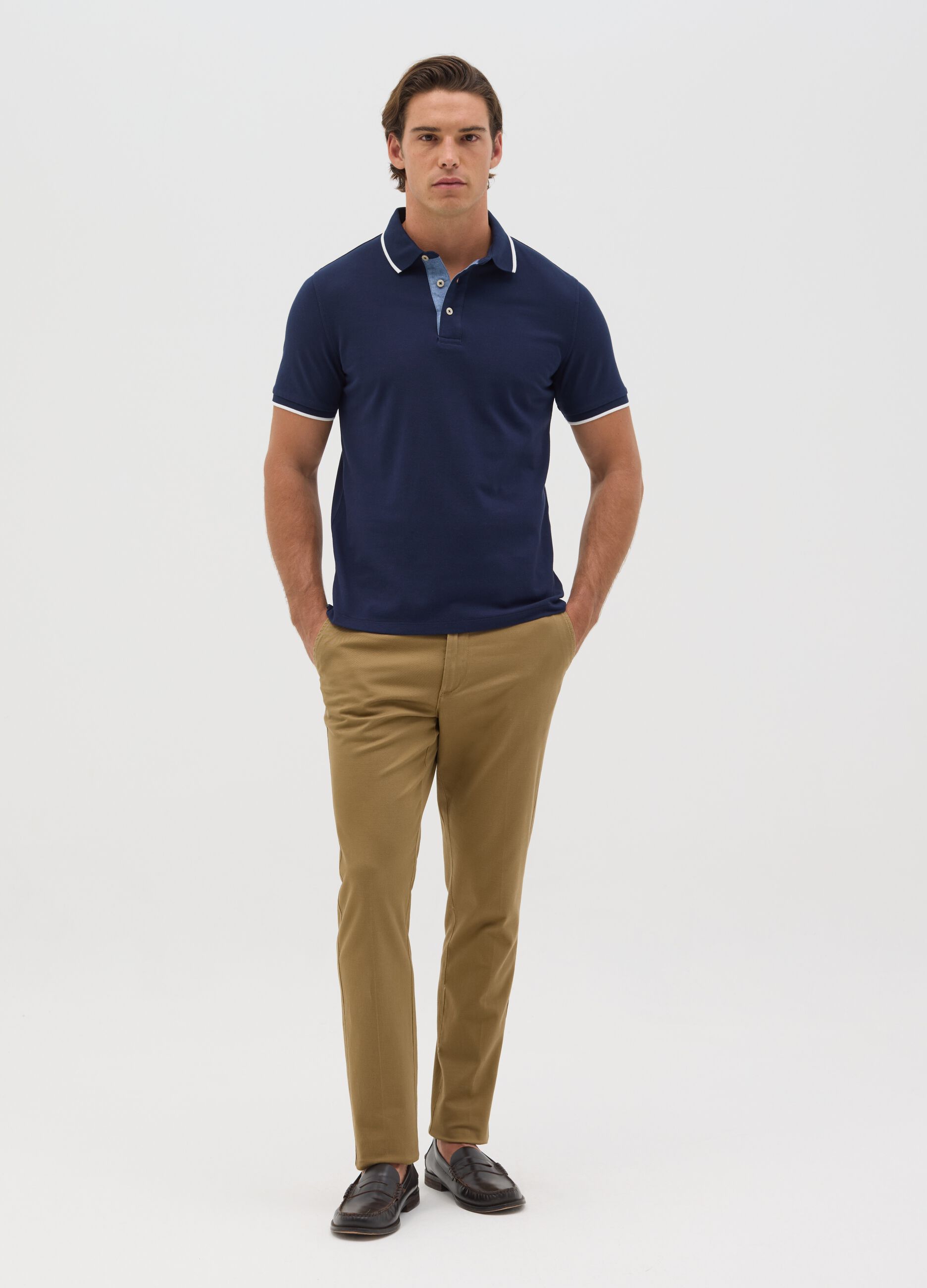 Polo a maniche corte blu in cotone