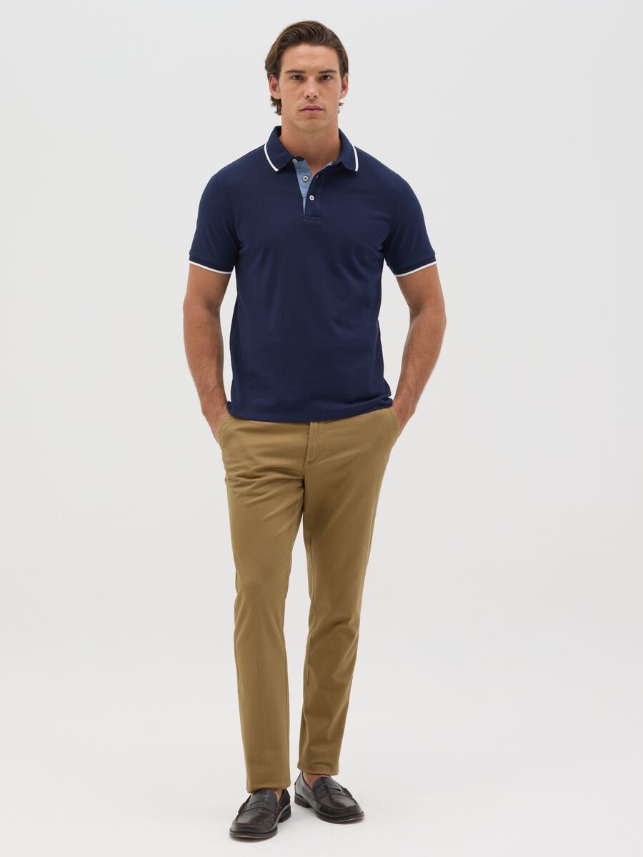 Blue polo shirt with short sleeves in cotton_1