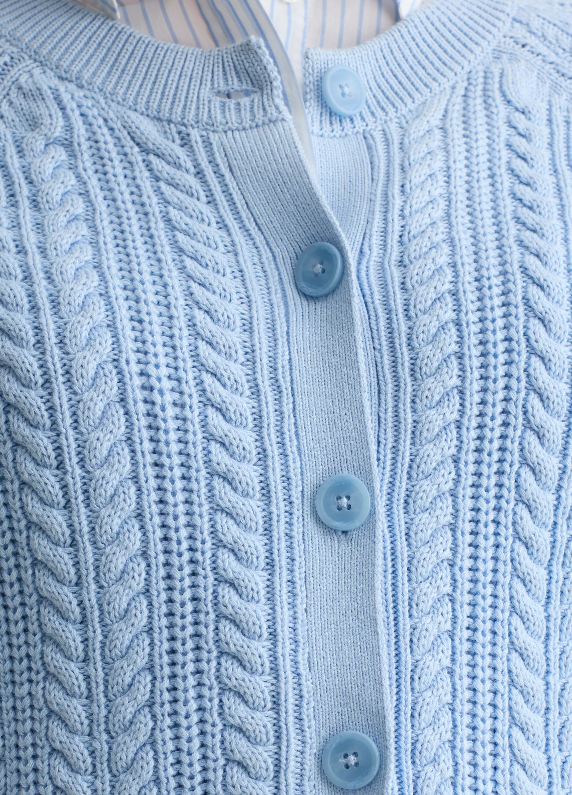 Cotton cardigan with cable-knit weave